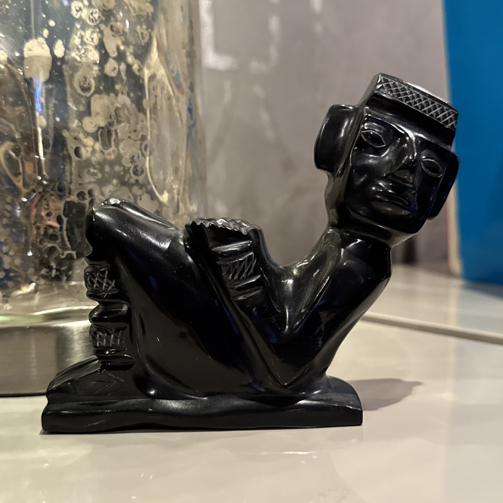 Ancient Aztec Reproduction Figurine Black Onyx Beautiful