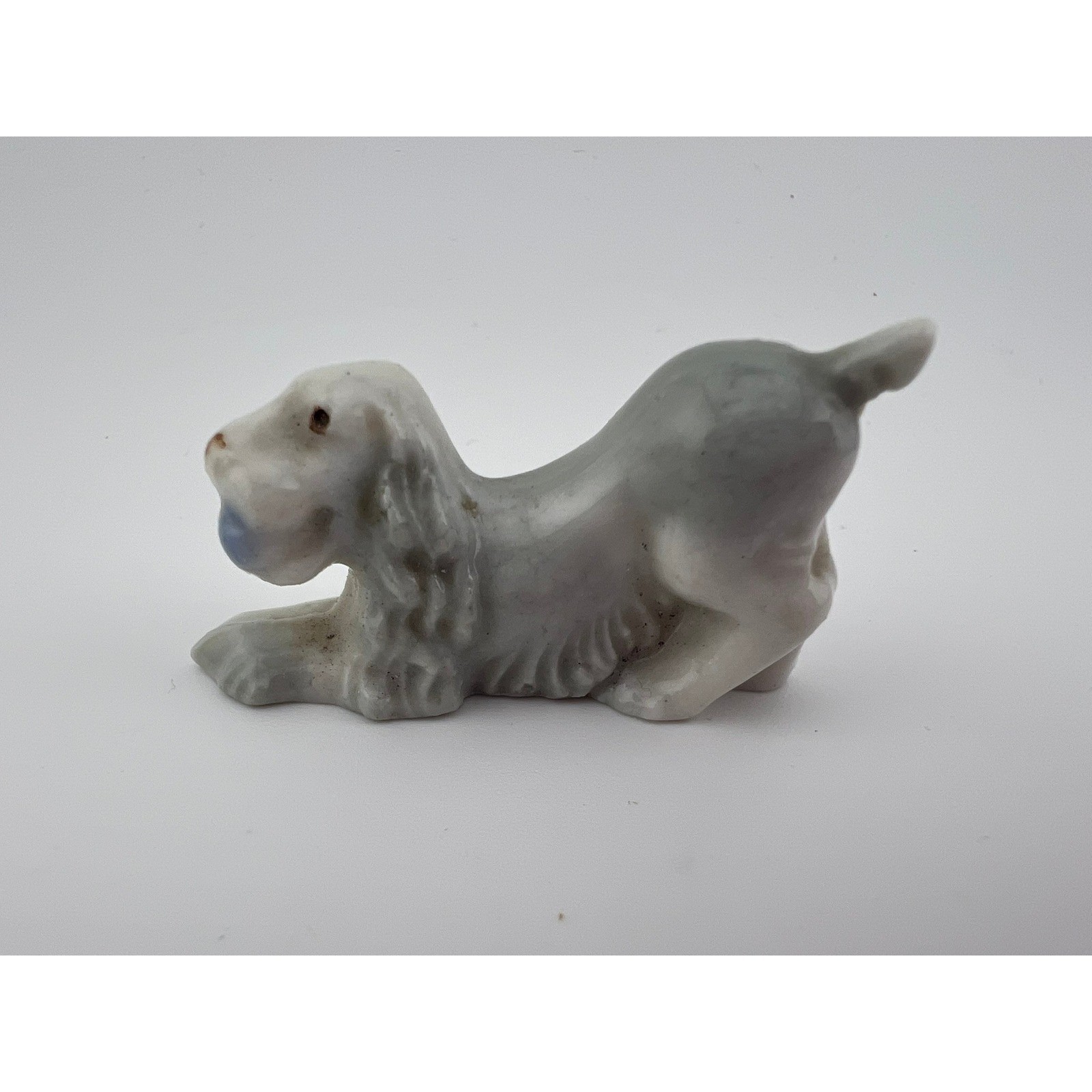 Vintage Miniature Cocker Spaniel Dog Figurine With Ball Porcelain 2 Inch
