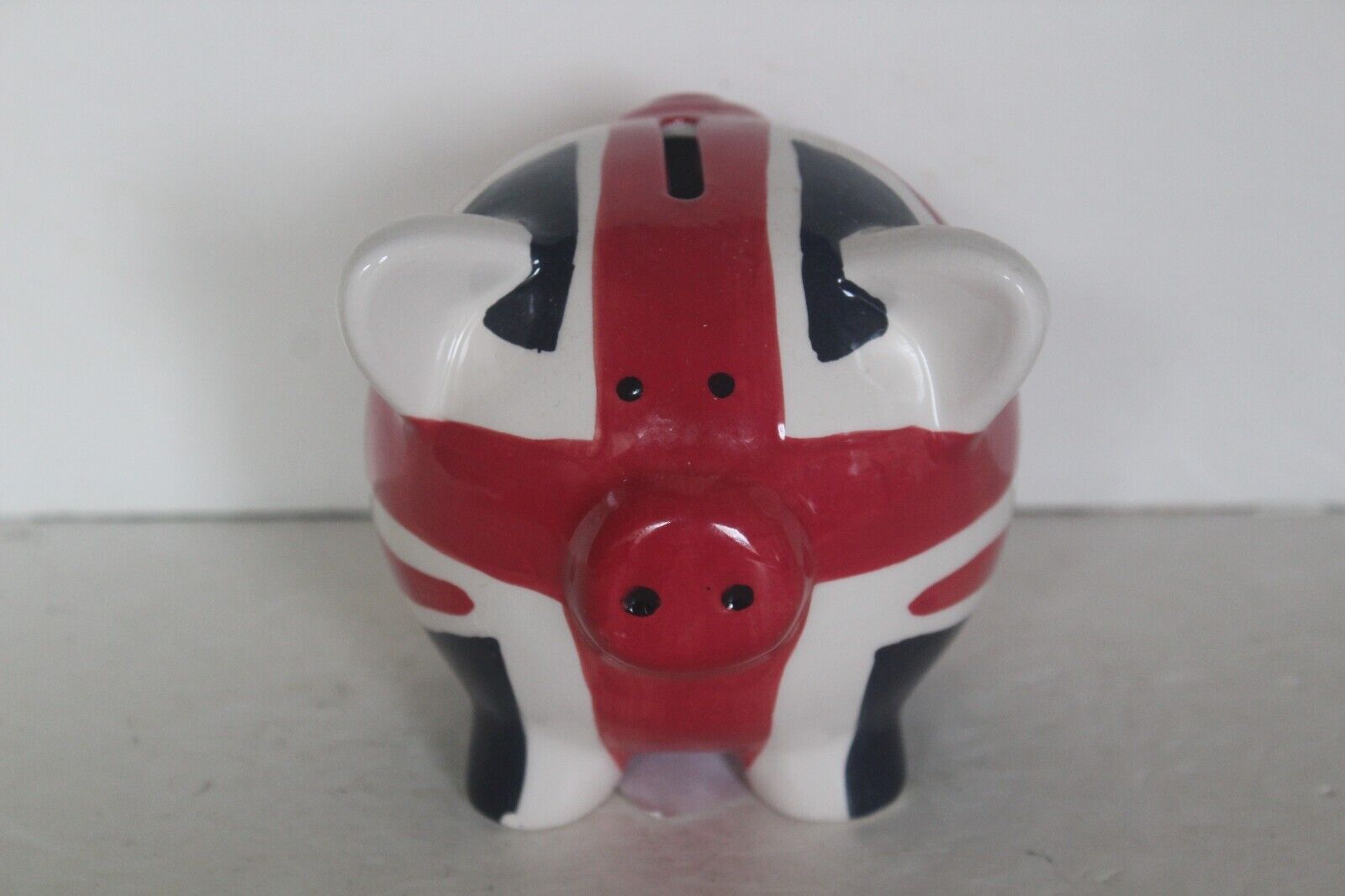 British UK Union Jack Glossy Blue Red and White Ceramic Piggy Bank Sifcon