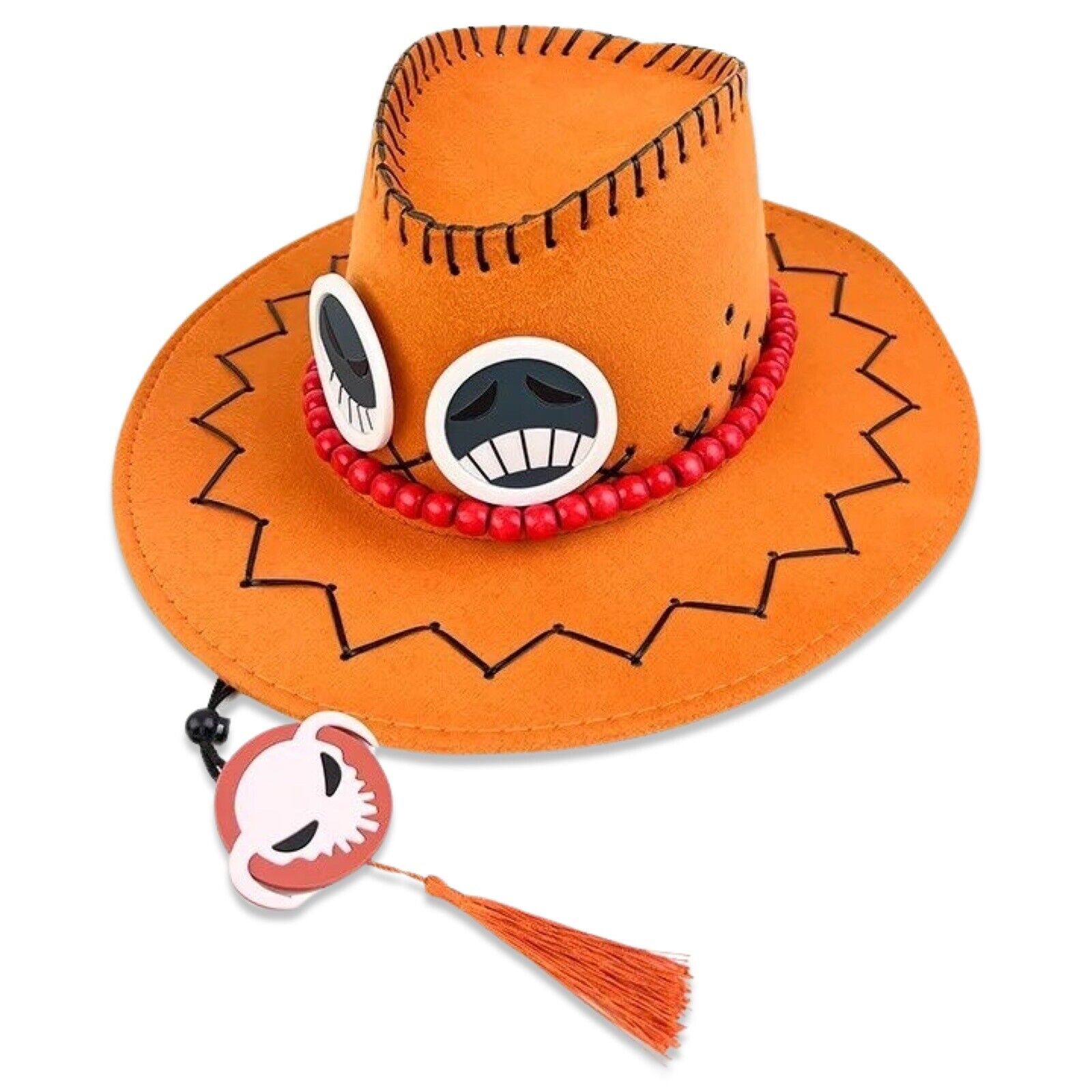 One Piece Portgas D. Ace Cowboy Hat With Beads Hat Anime Cosplay Cap. Luffy