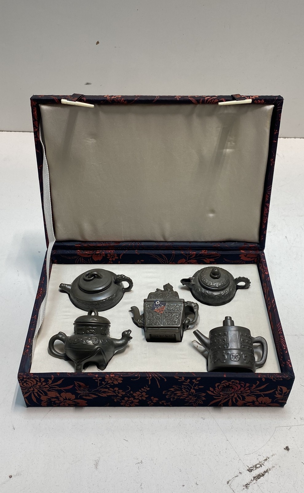 Vintage Fangyuan Chinese Miniature Teapot Set 5 Pieces Yixing Style Clay Boxed