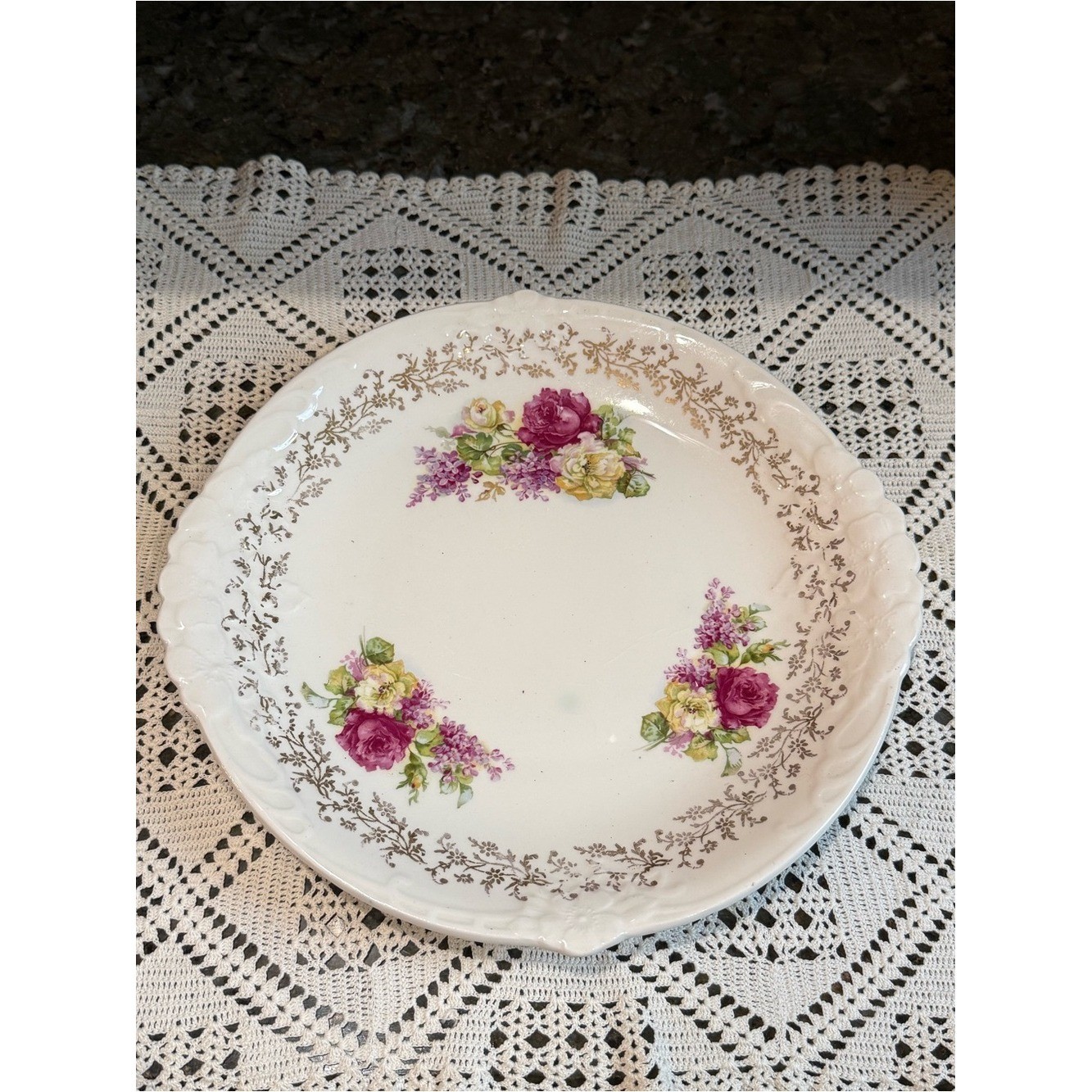 Vintage Floral Rose/Lilac Accent Serving Plate