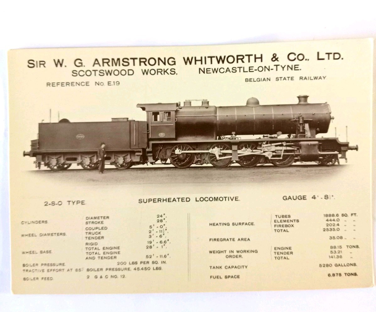Vintage 1920s Armstrong Whitworth Locomotive Postcard Belgian State Railway 5001