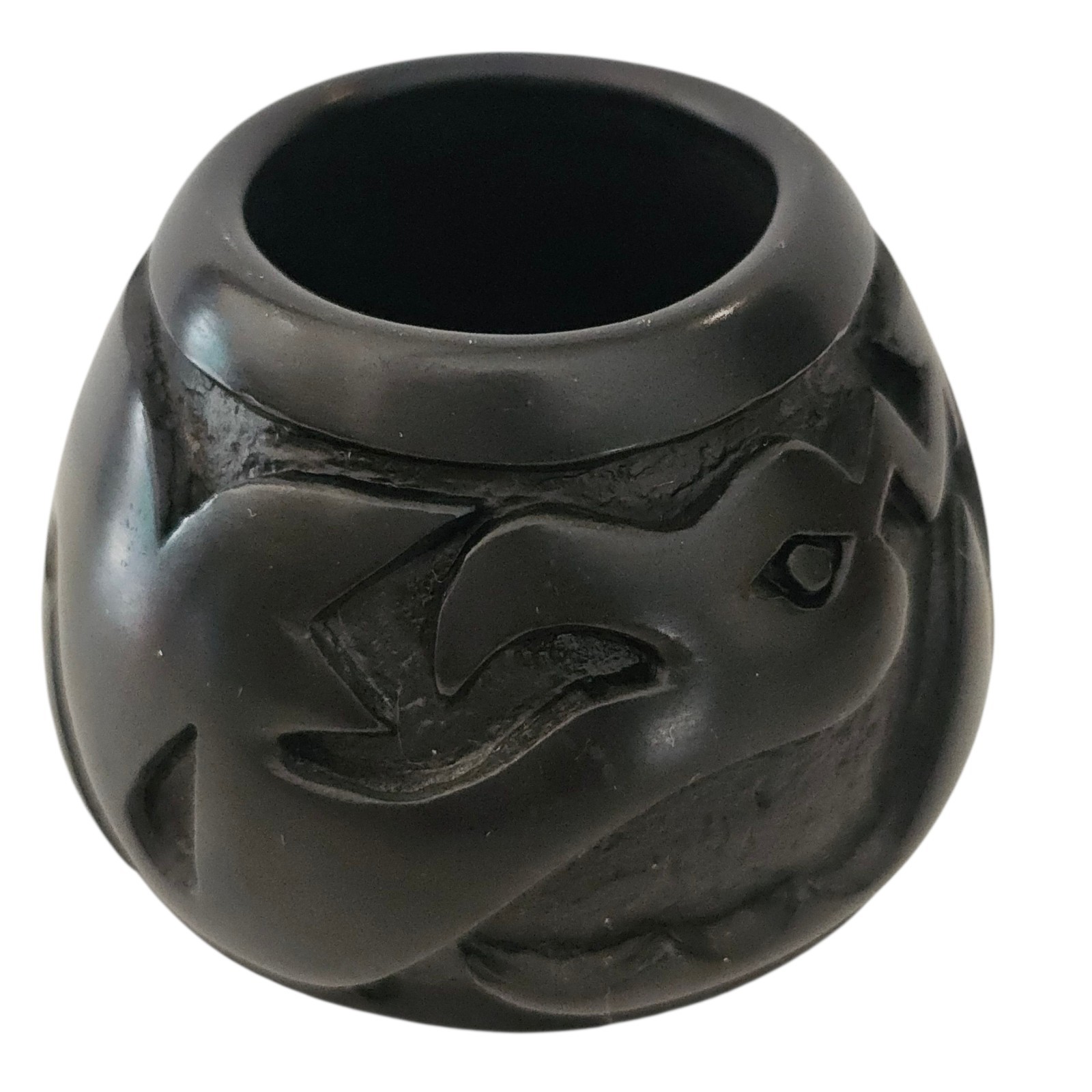 Santa Clara Pueblo Blackware Pottery Carved Avanyu Serpent Mini 2.5\