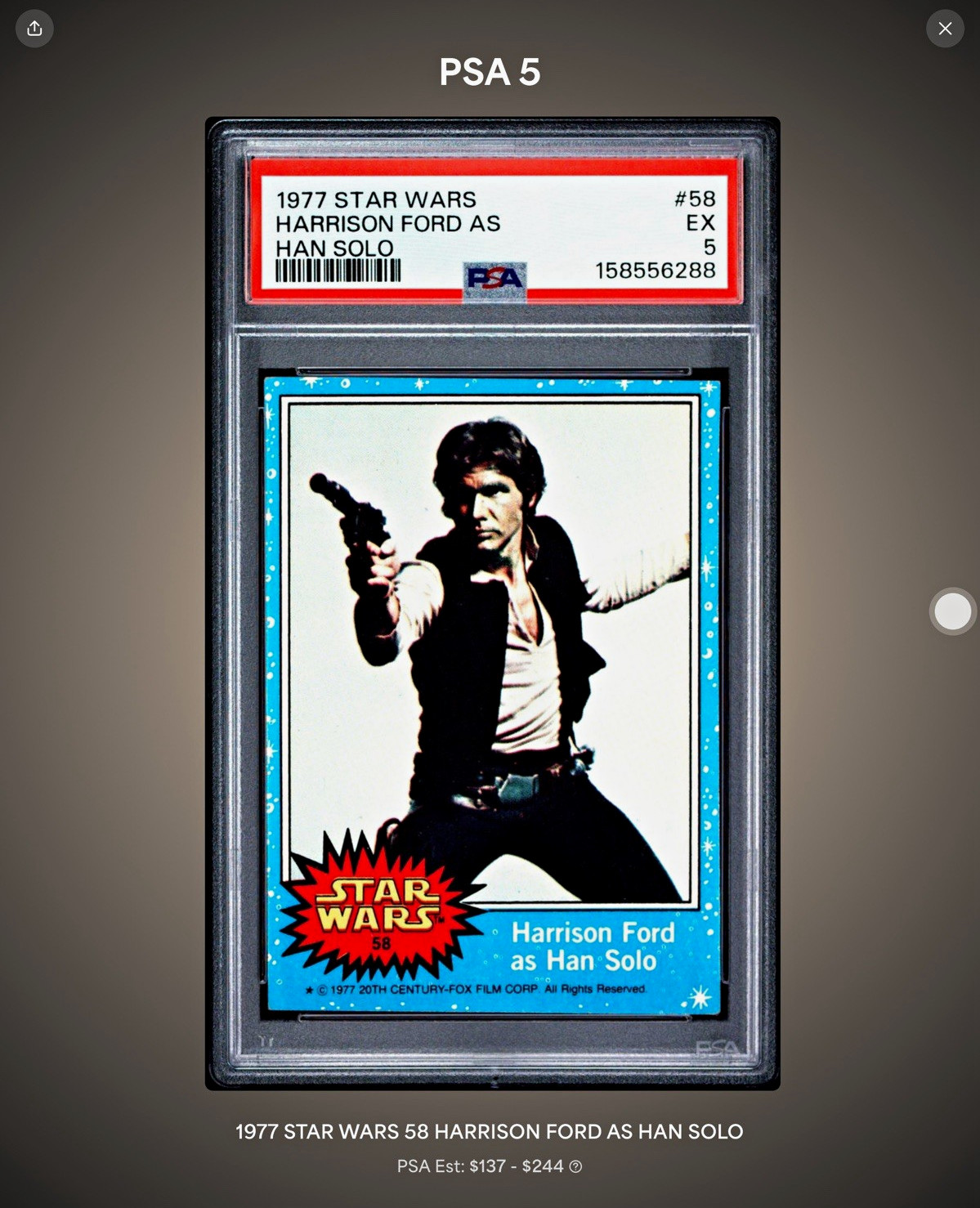 Topps Star Wars 1977 Vintage Non-Sport Trading Card #58 Han Solo PSA 5