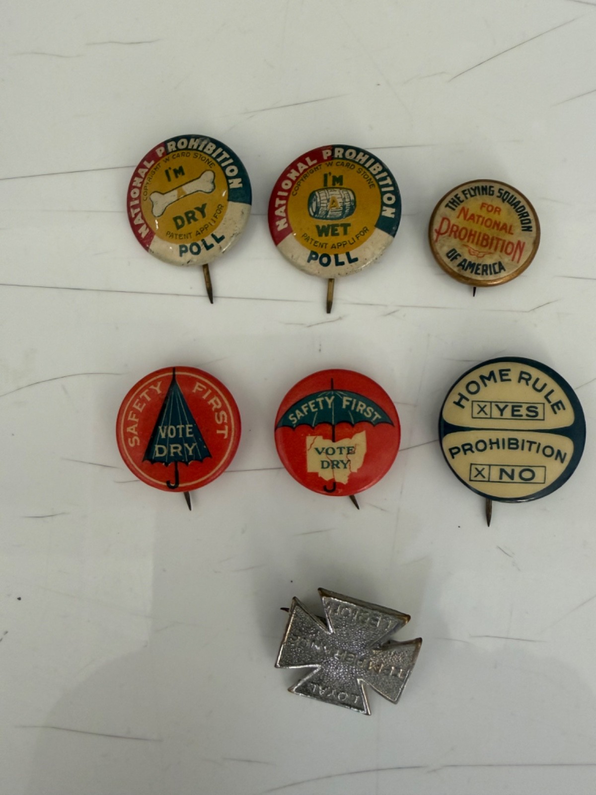 7 RARE Vintage Prohibition Button Pinbacks