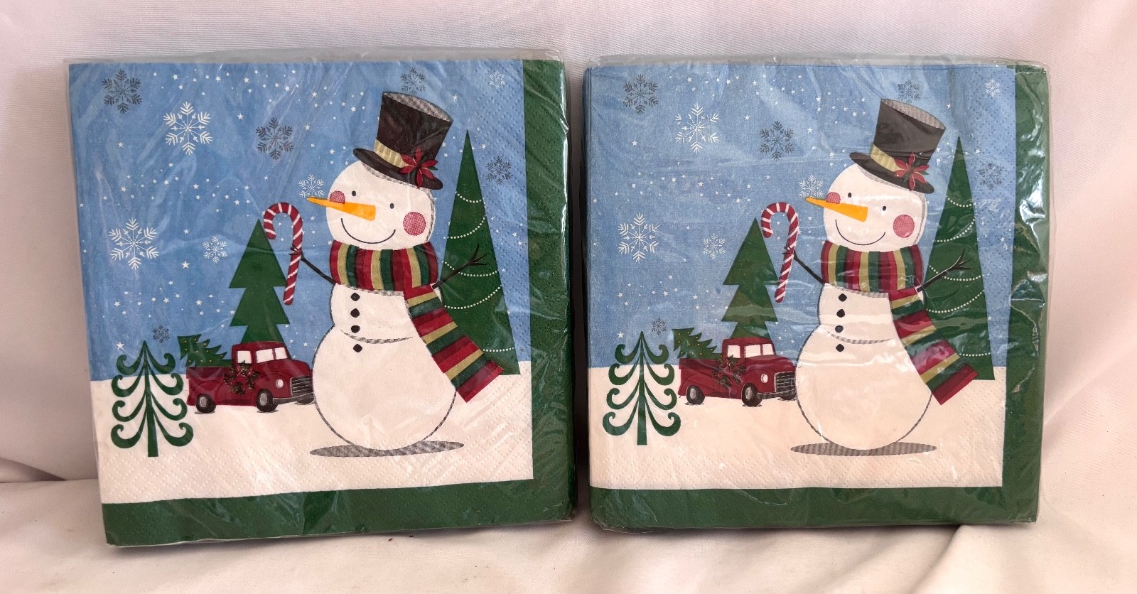 40 VTG Christmas Paper Napkins  Snowman Red Truck NOS Crafts Party Decoupage