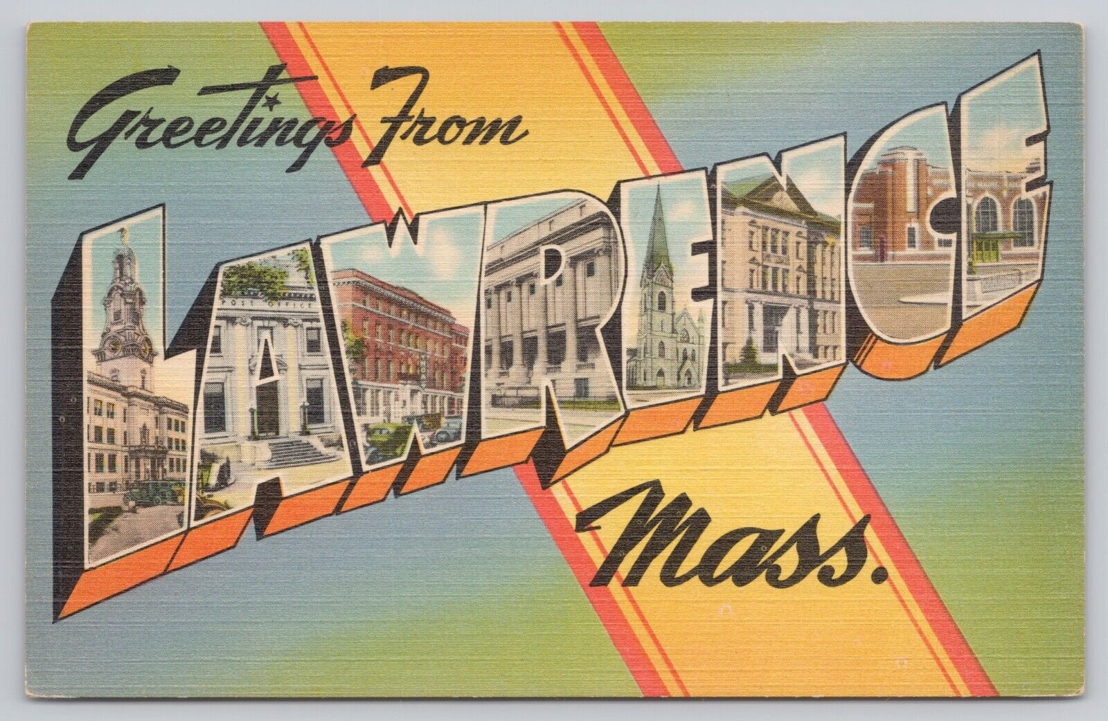Lawrence Massachusetts, Large Letter Greetings, Vintage Postcard