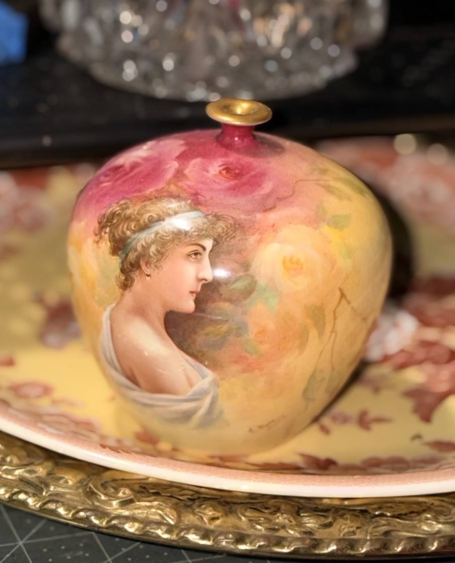 Rare Royal Bonn Antique Hand Painted Apple Form Jar Vase Porcelain