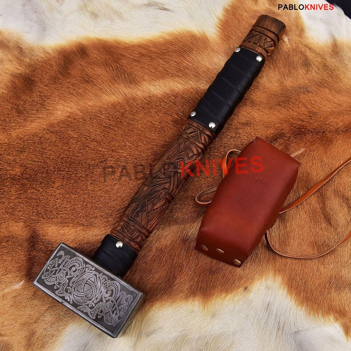 Rare Custom Handmade Viking Battle Hammer with Carved Handle,Medieval War Hammer