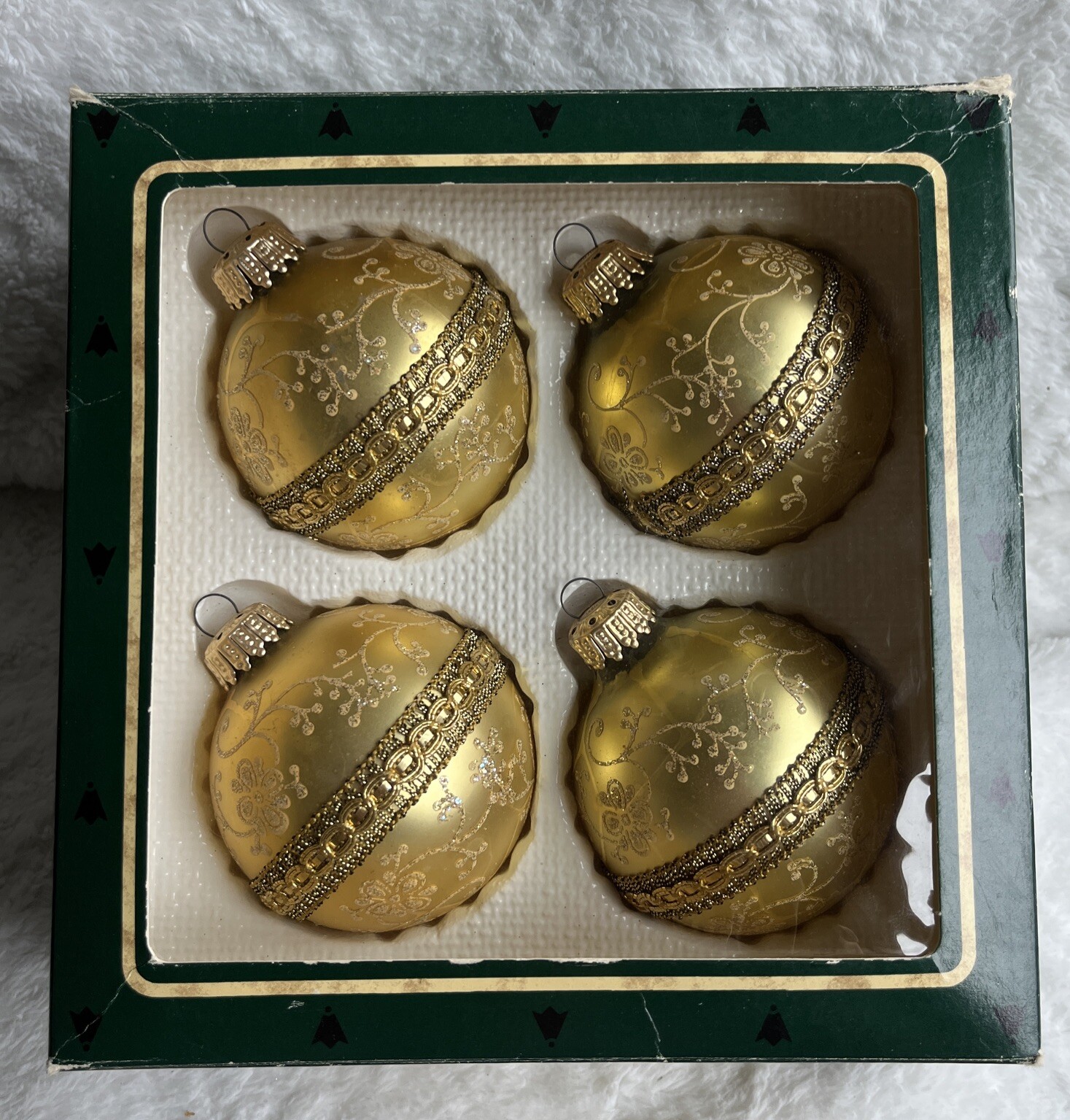 Vintage 1949-90 Christmas Ornament by Krebs West Germany Gold Lace Ribbon