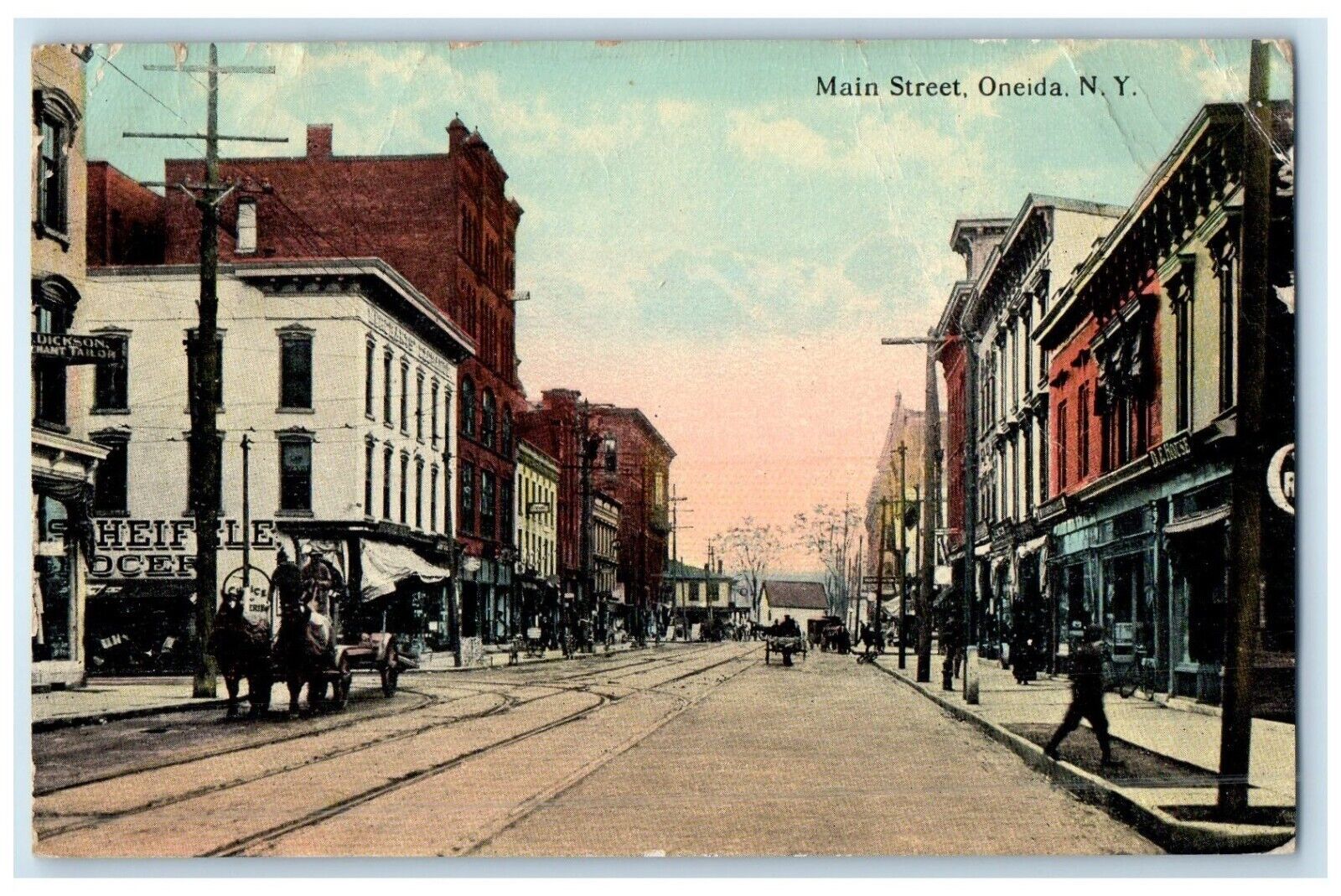 1913 Main Street View Buildings Oneida New York NY Posted Antique Postcard