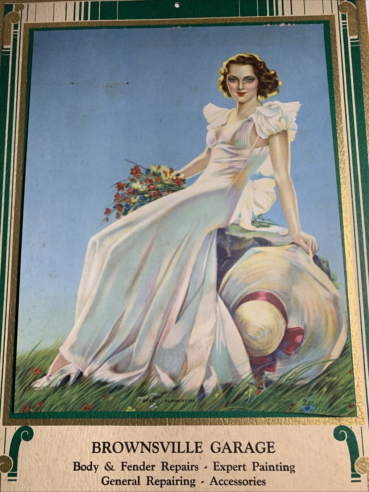 1938 Pin Up Vargas Girl Beauty Art Deco Calendar Brownsville Washington Auto Rep