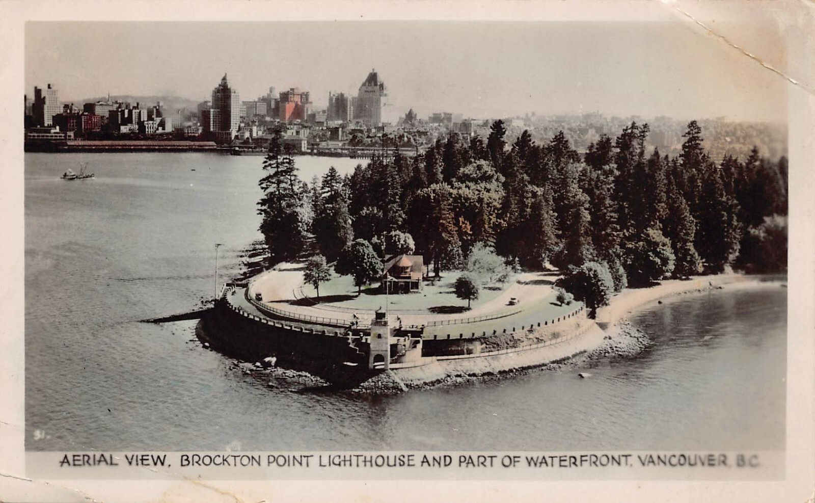 RPPC Vancouver Canada Skyline Brockton Point Lighthouse 1940s Photo Postcard B3