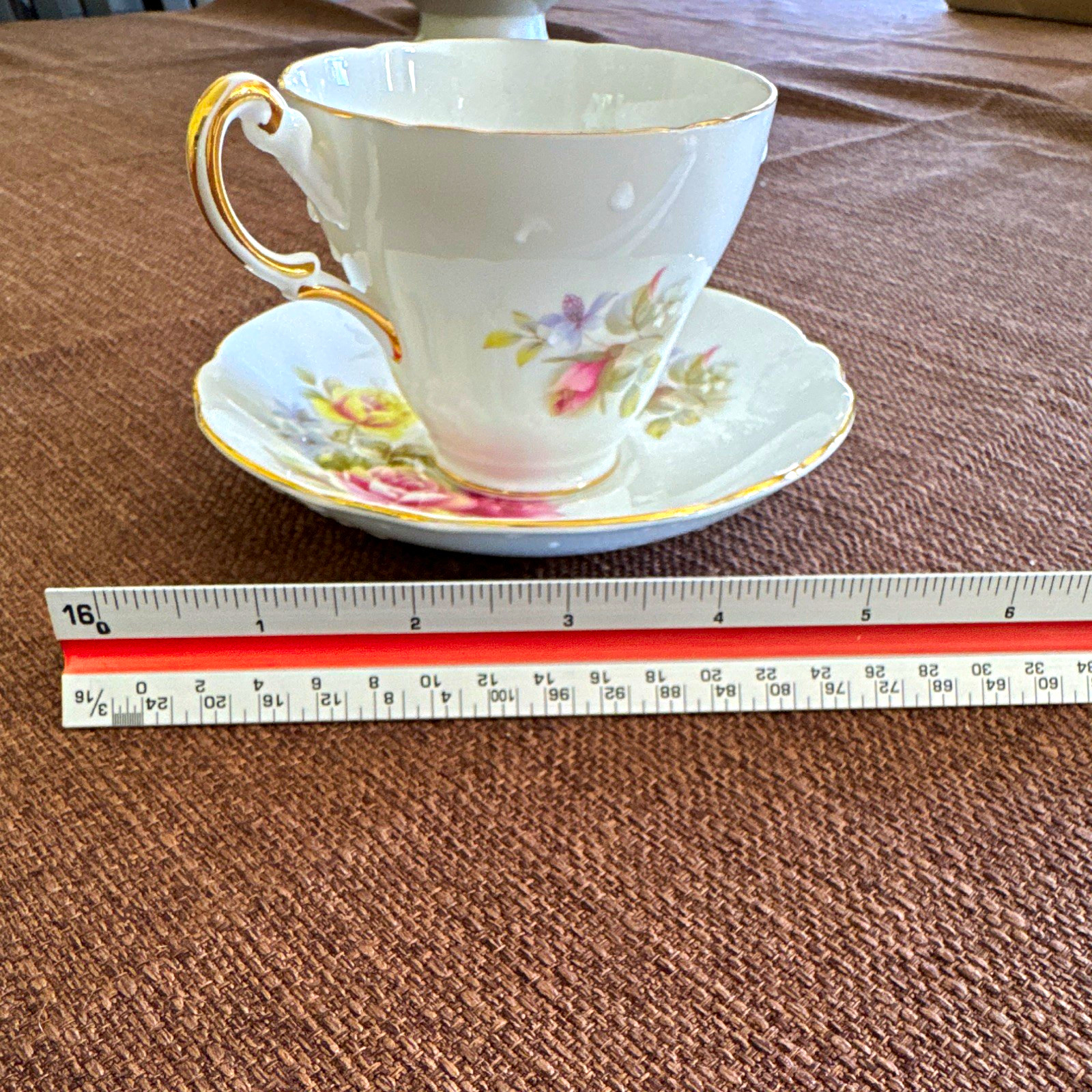 Regency Bone China Floral Tea Cup & Saucer Set, Gold Trim, 8 fl oz England