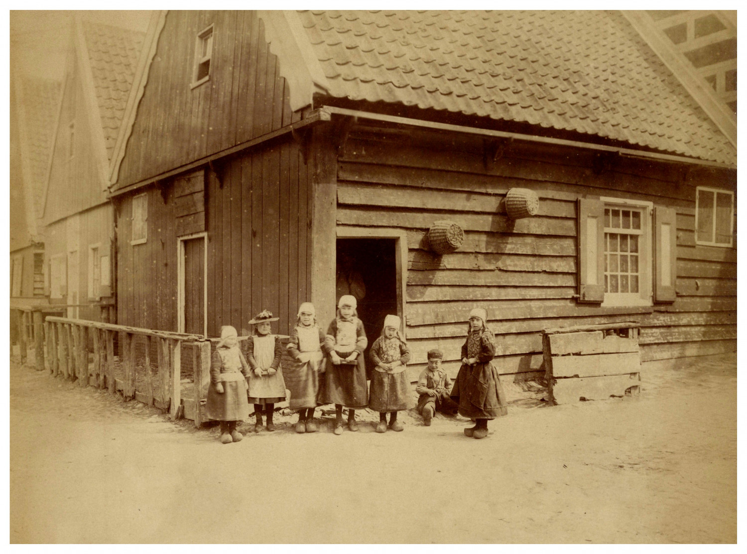 Netherlands, Dutch Children Vintage Print, Albumen Print 16.5x22.5 