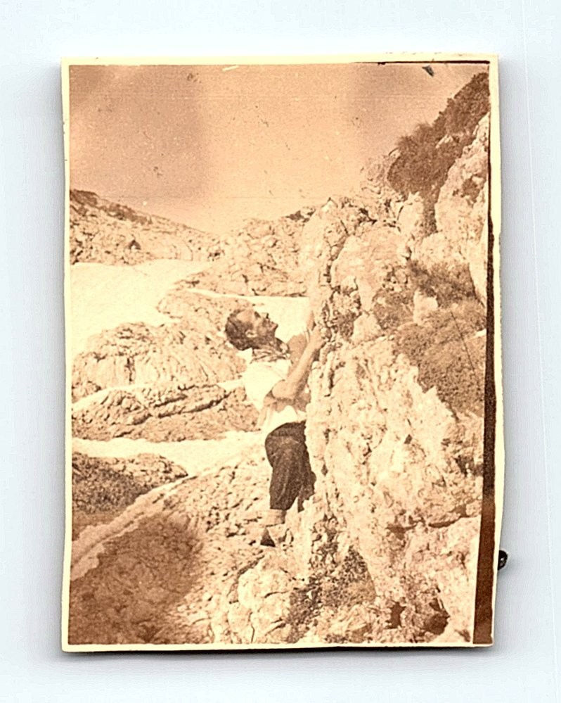 Man Climbing Mountain Vintage Snapshot Photograph Outdoor Adventure