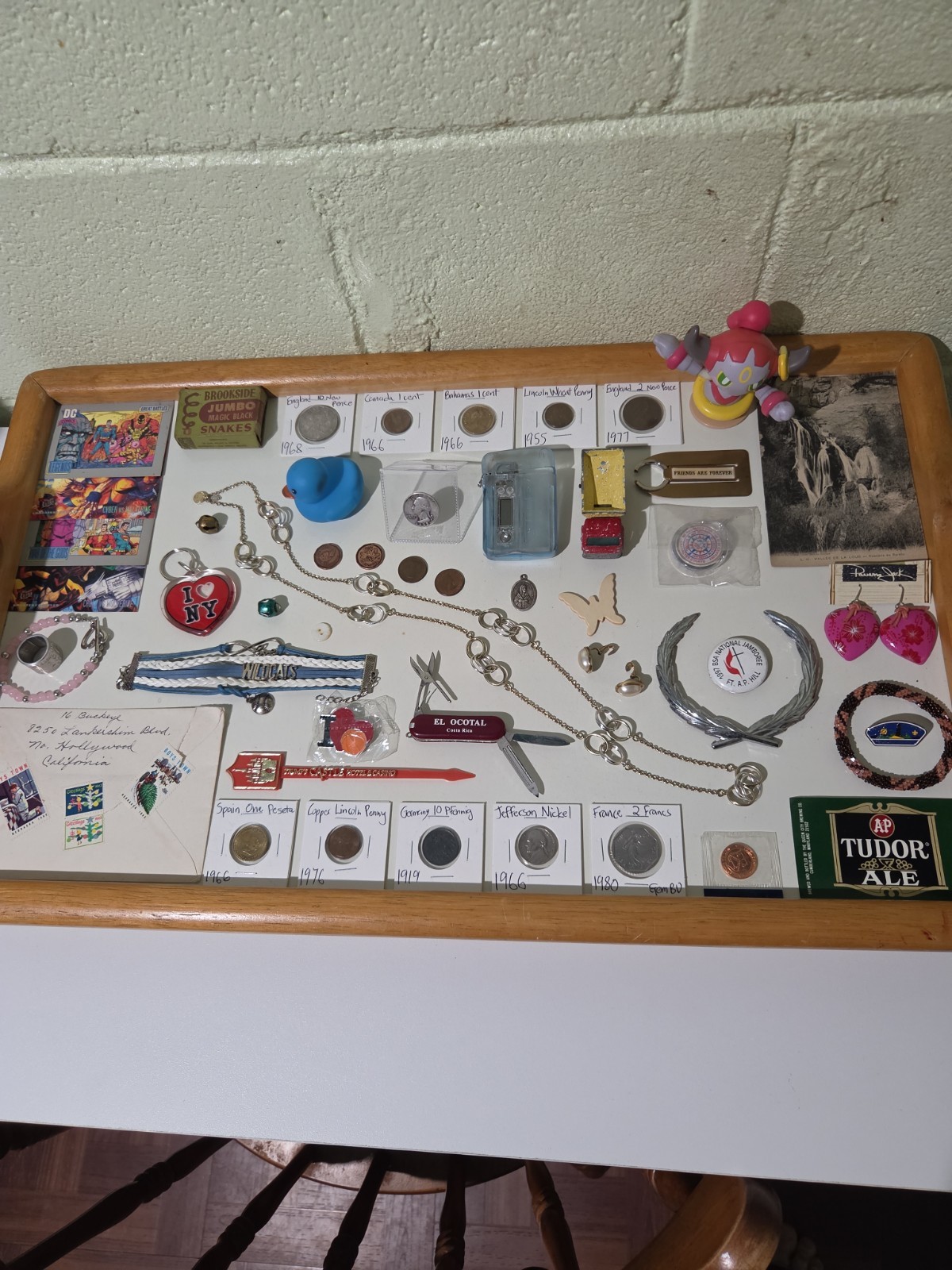 Vintage Collectible Junk Drawer With Real Silver US Quarter