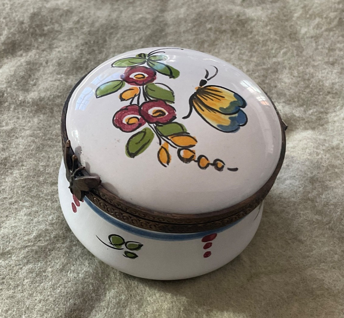 Vintage  French Enamel Trinket Pill Box Butterfly motif France