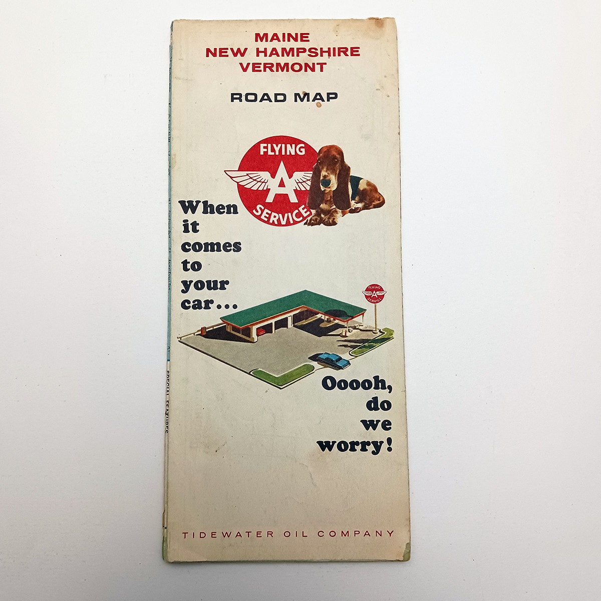 Vintage 1967 Maine New Hampshire Vermont Road Map Flying A Tidewater