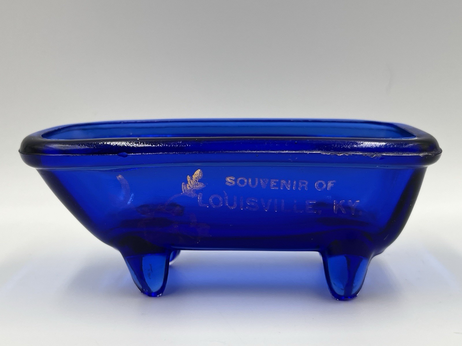 EAPG Cobalt Blue Glass Bath Tub Souvenir Louisville, Kentucky KY Vintage ￼