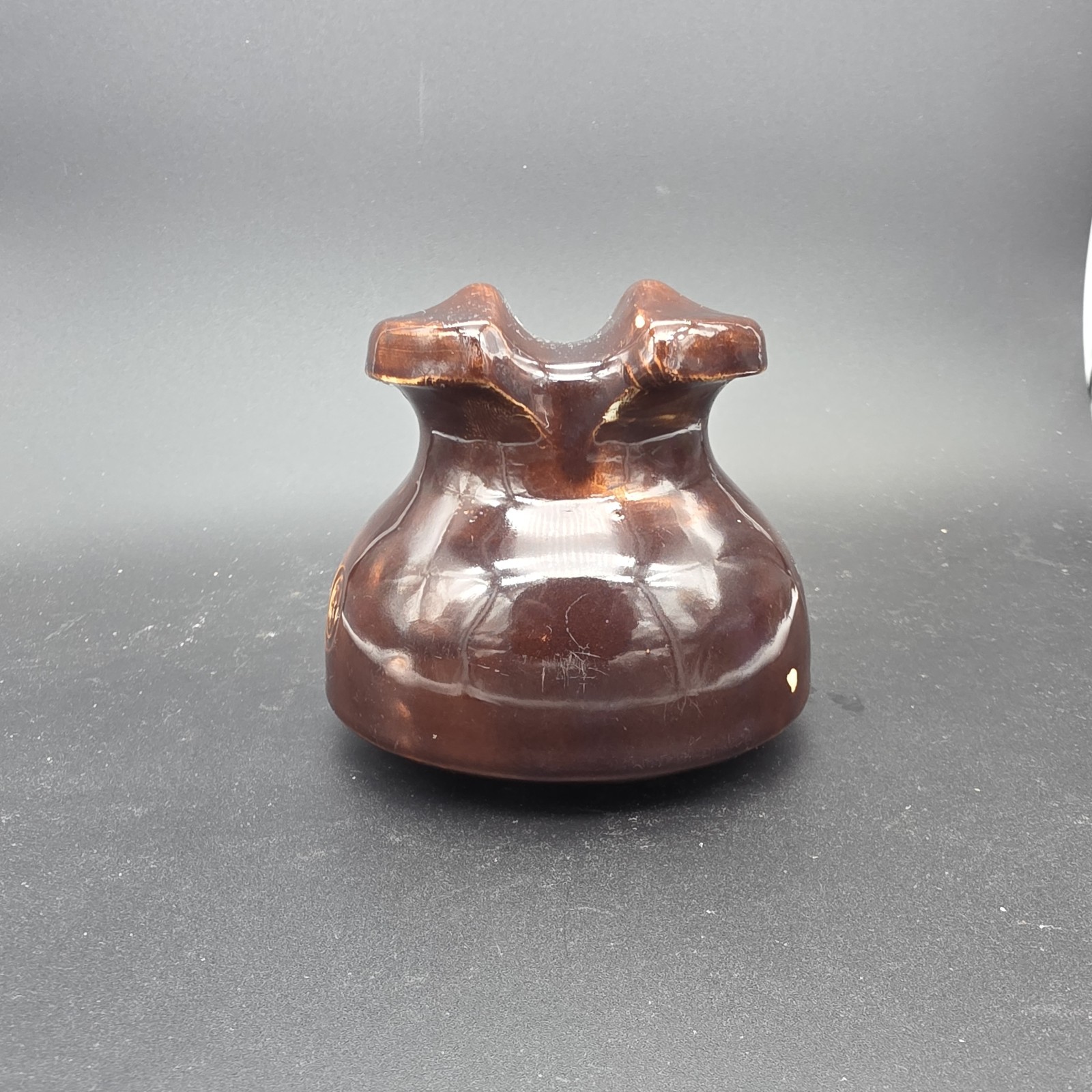Brockway Ceramic Electrical Telegraph Insulator (marked) Brown Black Glazed