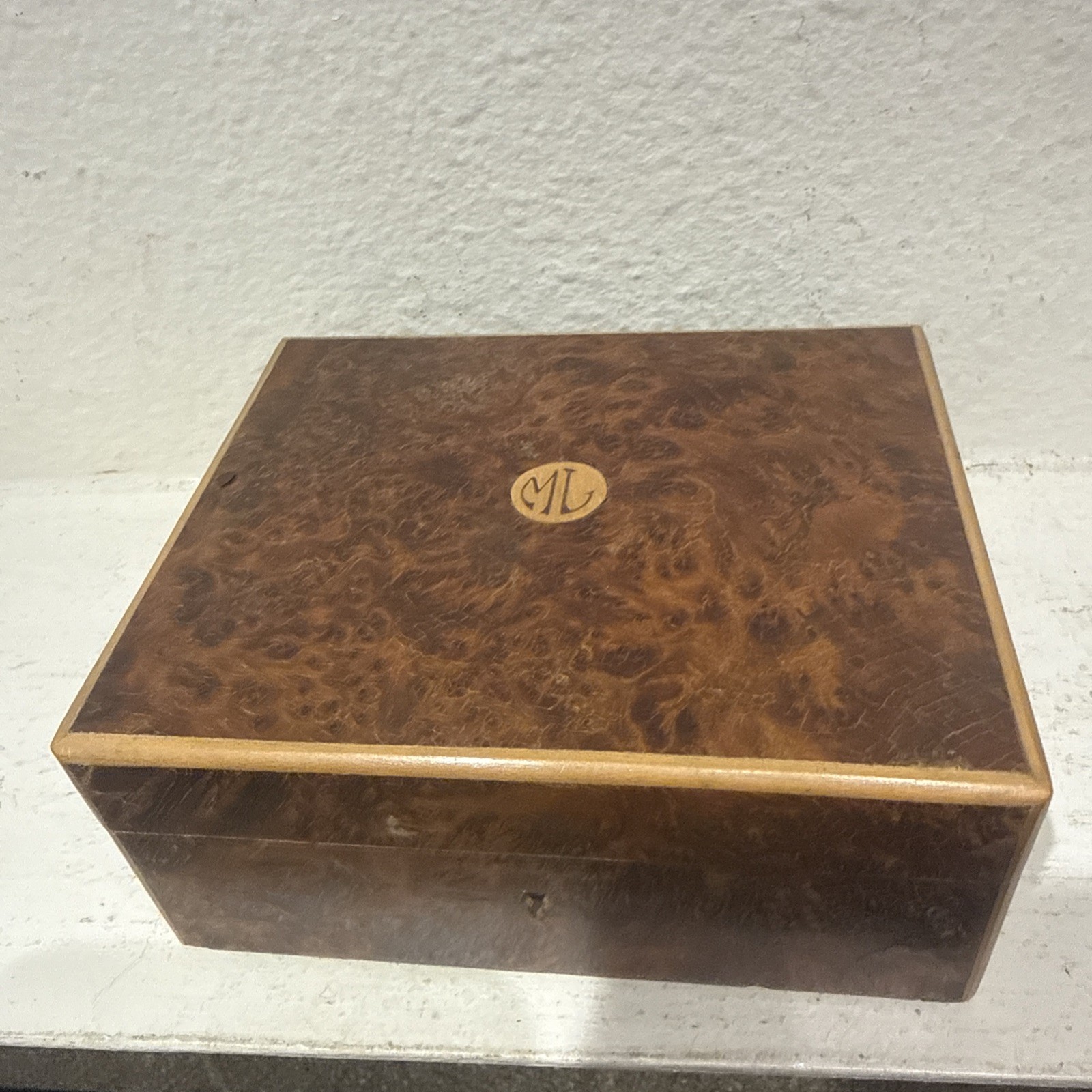 Antique Victorian Walnut Box with Inlaid Initials ~ No Key