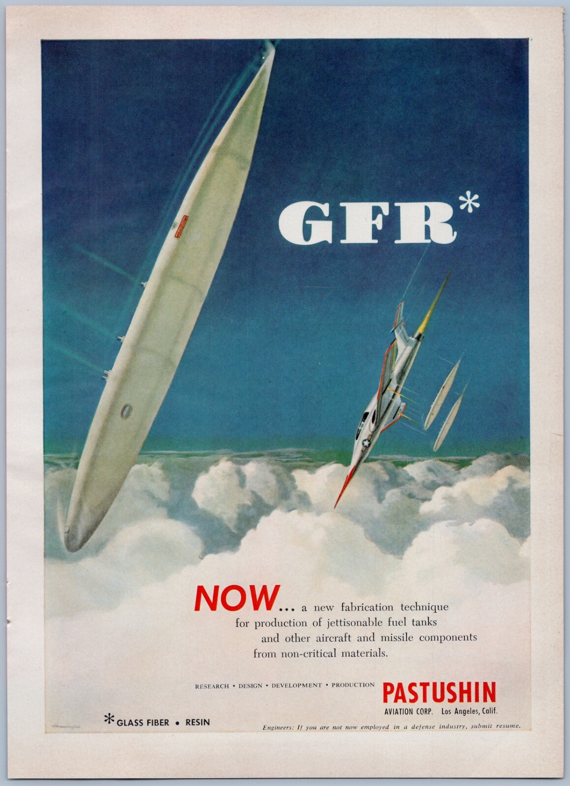 1955 Pastushin Aviation Vintage Aviation Ad Jettisonable Fuel Tanks Fiberglass