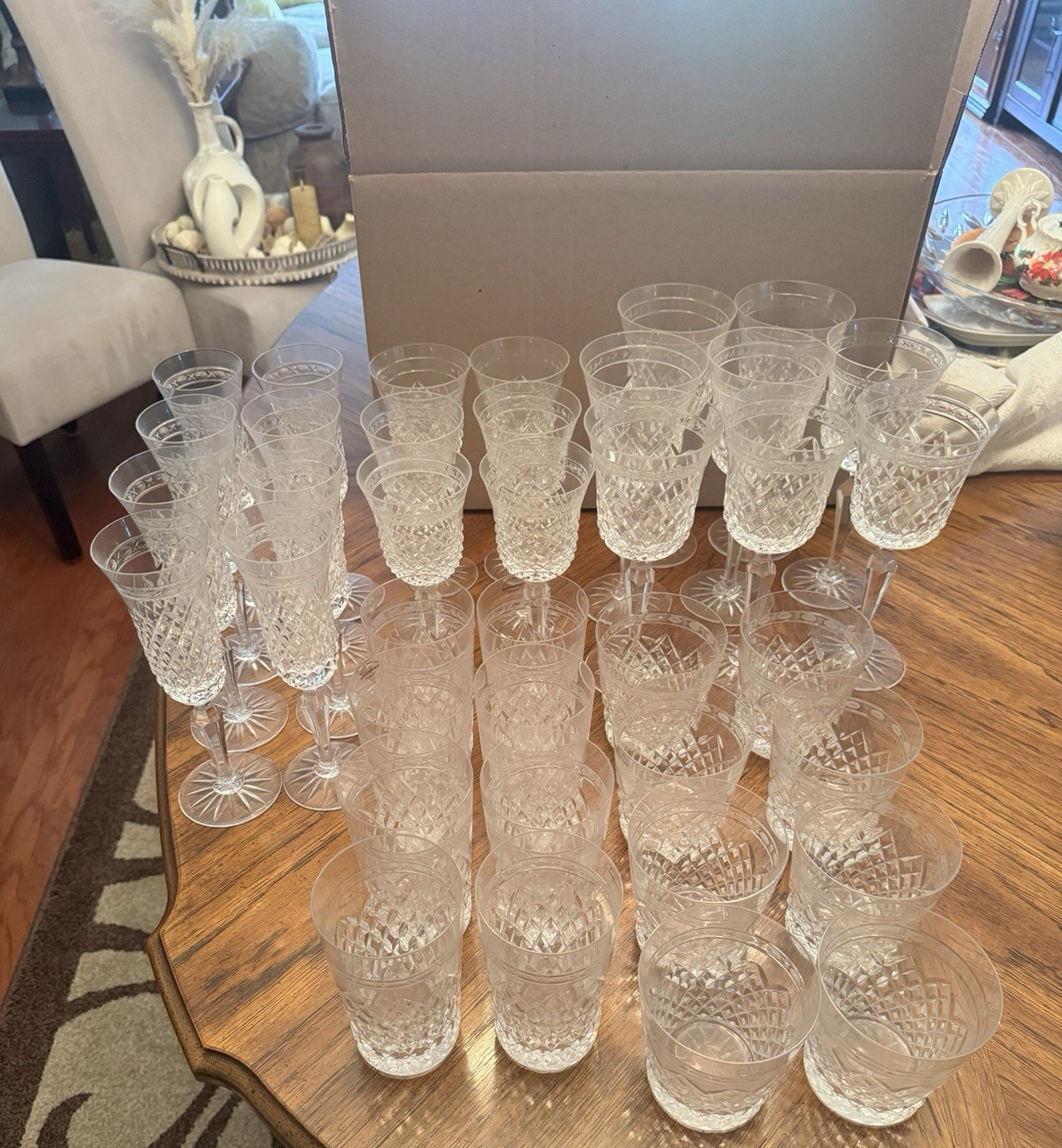 Wedgwood Clear Cut Glass Drinkware Set, Diamond Pattern Drinking Glasses