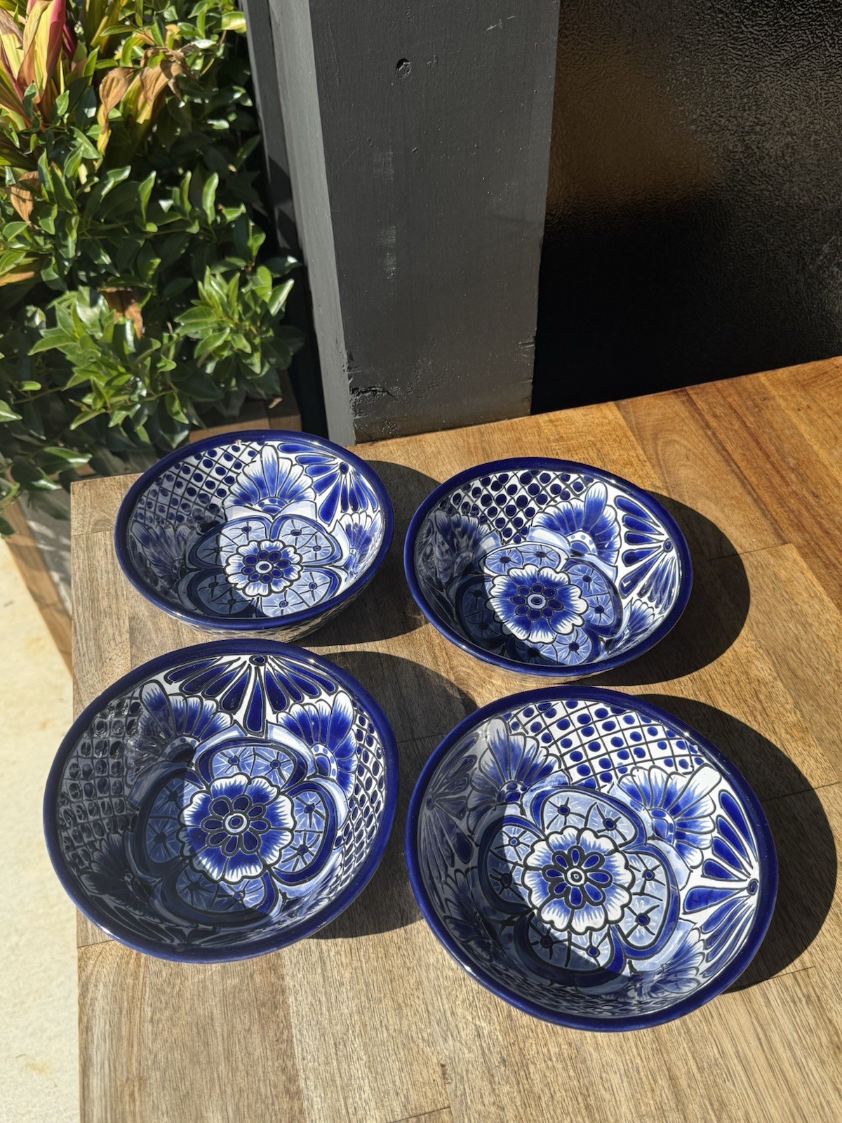 4-Vtg Mexican Talavera Bowls Blue/White Hand Painted Folk Art-Hecho en Mexico