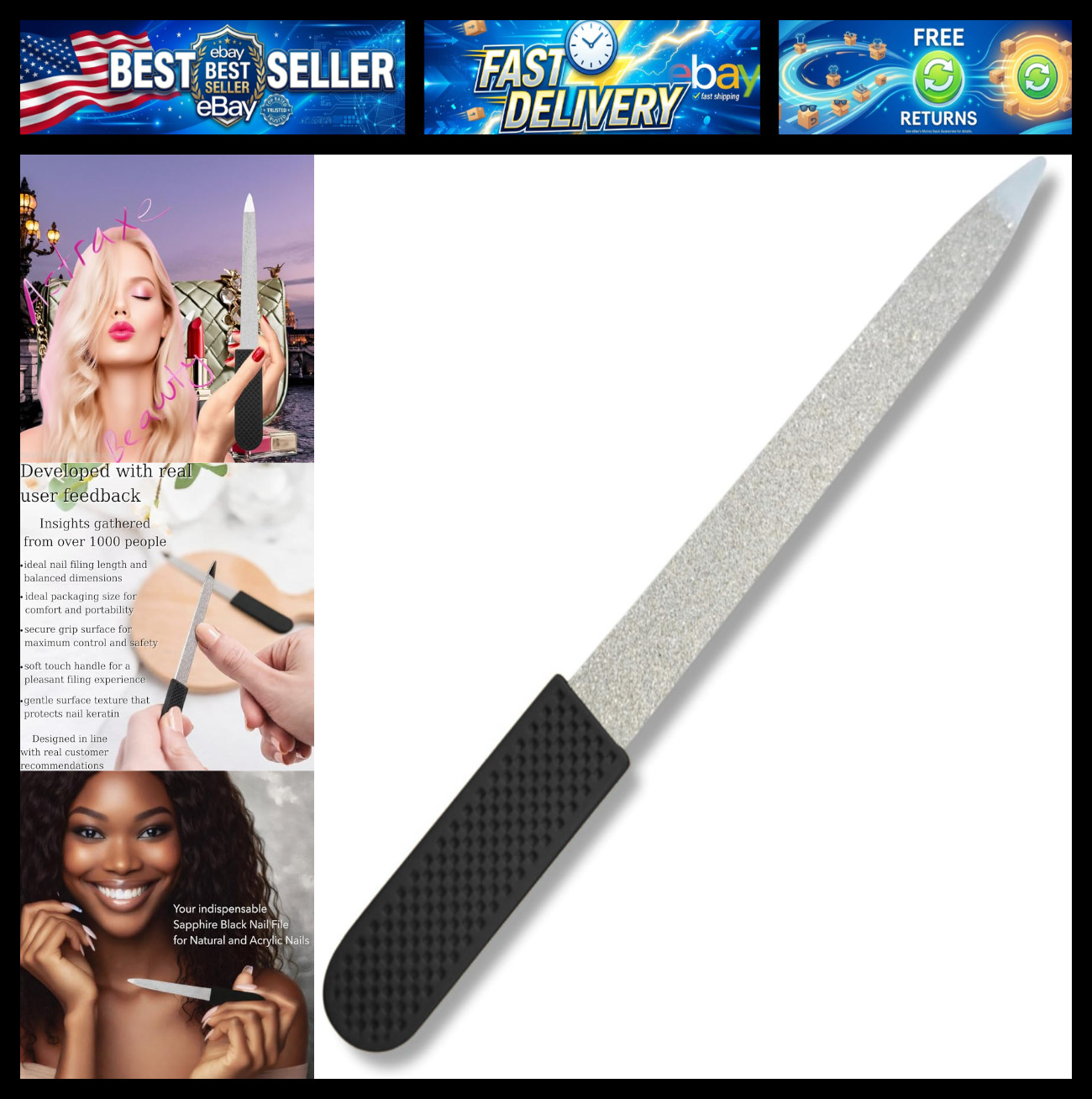 Professional Sapphire Black Nail File – Fine & Coarse, 5