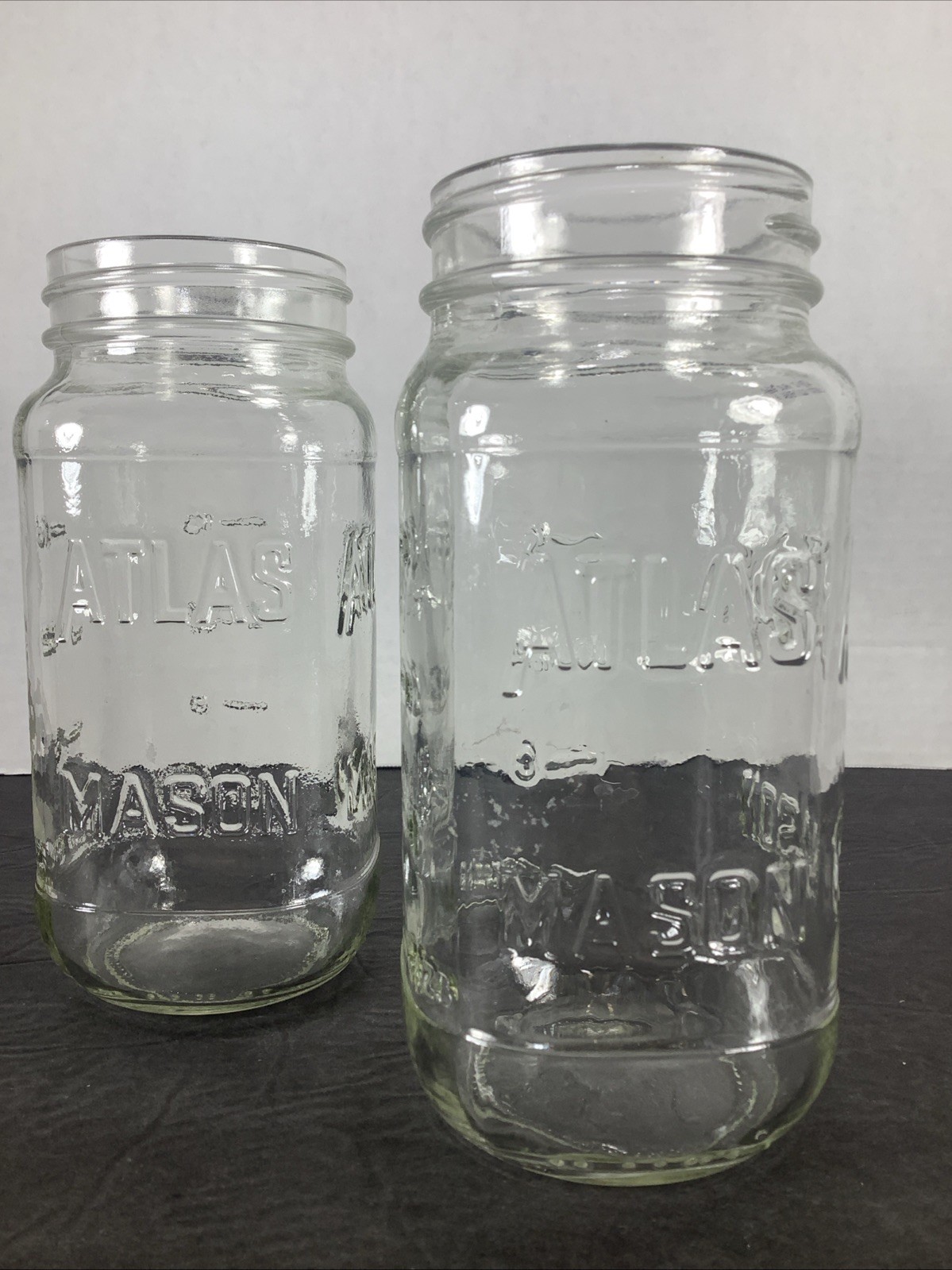 Set Of 2~Hazel Atlas Mason Embossed Glass Square Shaped Glass Jars~16oz