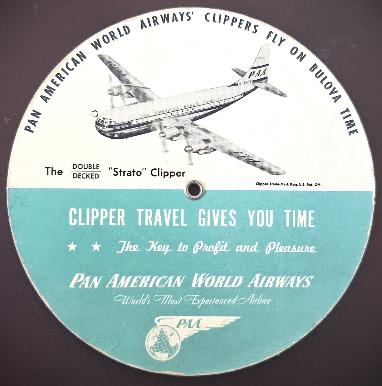 Vintage 1949 Pan Am PAA Time Selector Strato Clipper Bulova Dial