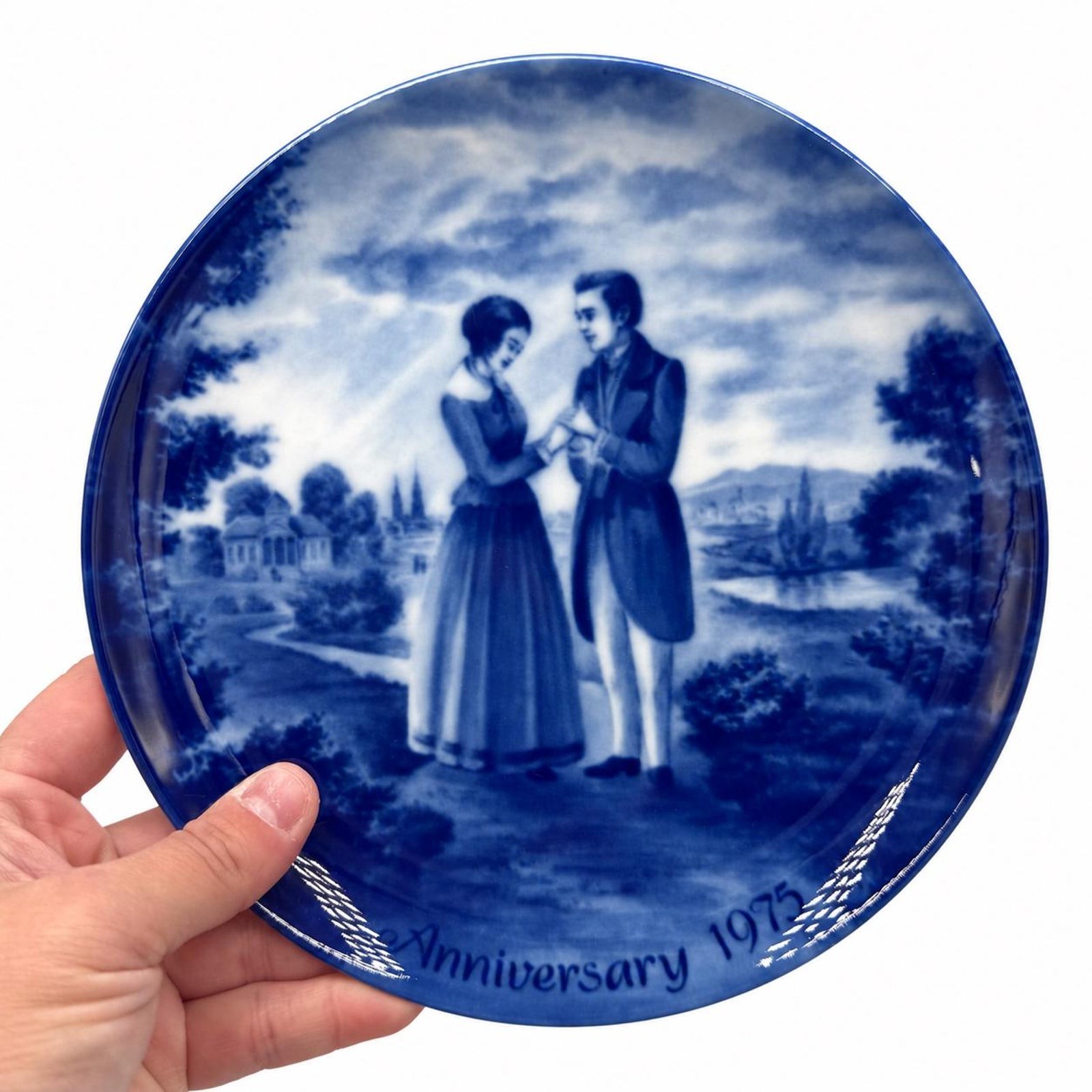 Vintage Kaiser 1975 Anniversary Plate Blue White Porcelain Couple West Germany