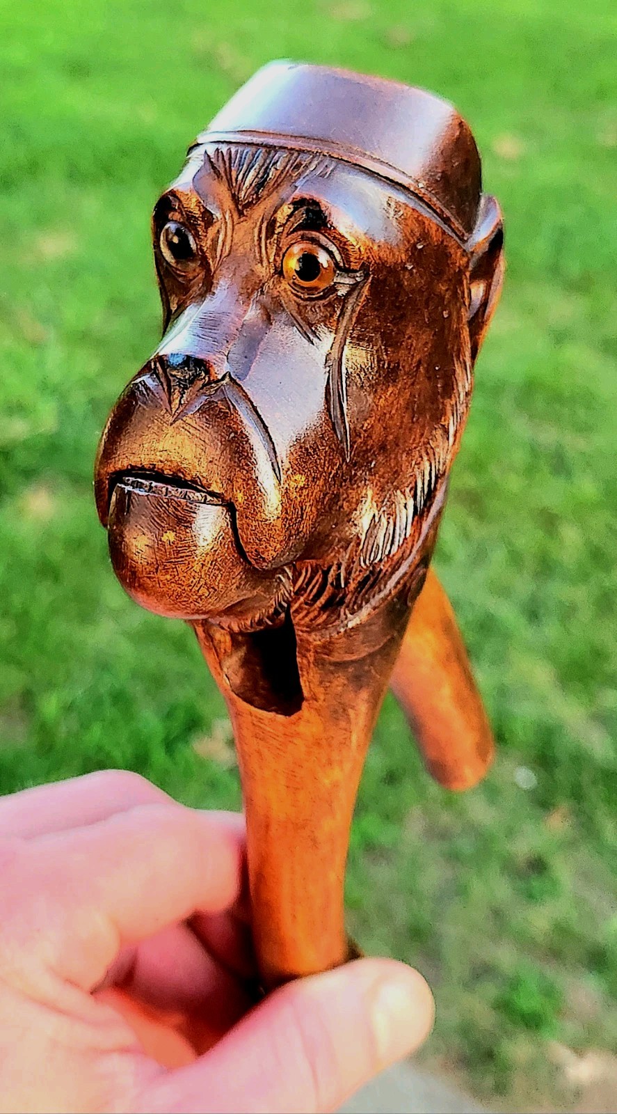 Antique Vtg Swiss Carved Wood Black Forest Bellhop Monkey Nutcracker Glass Eyes