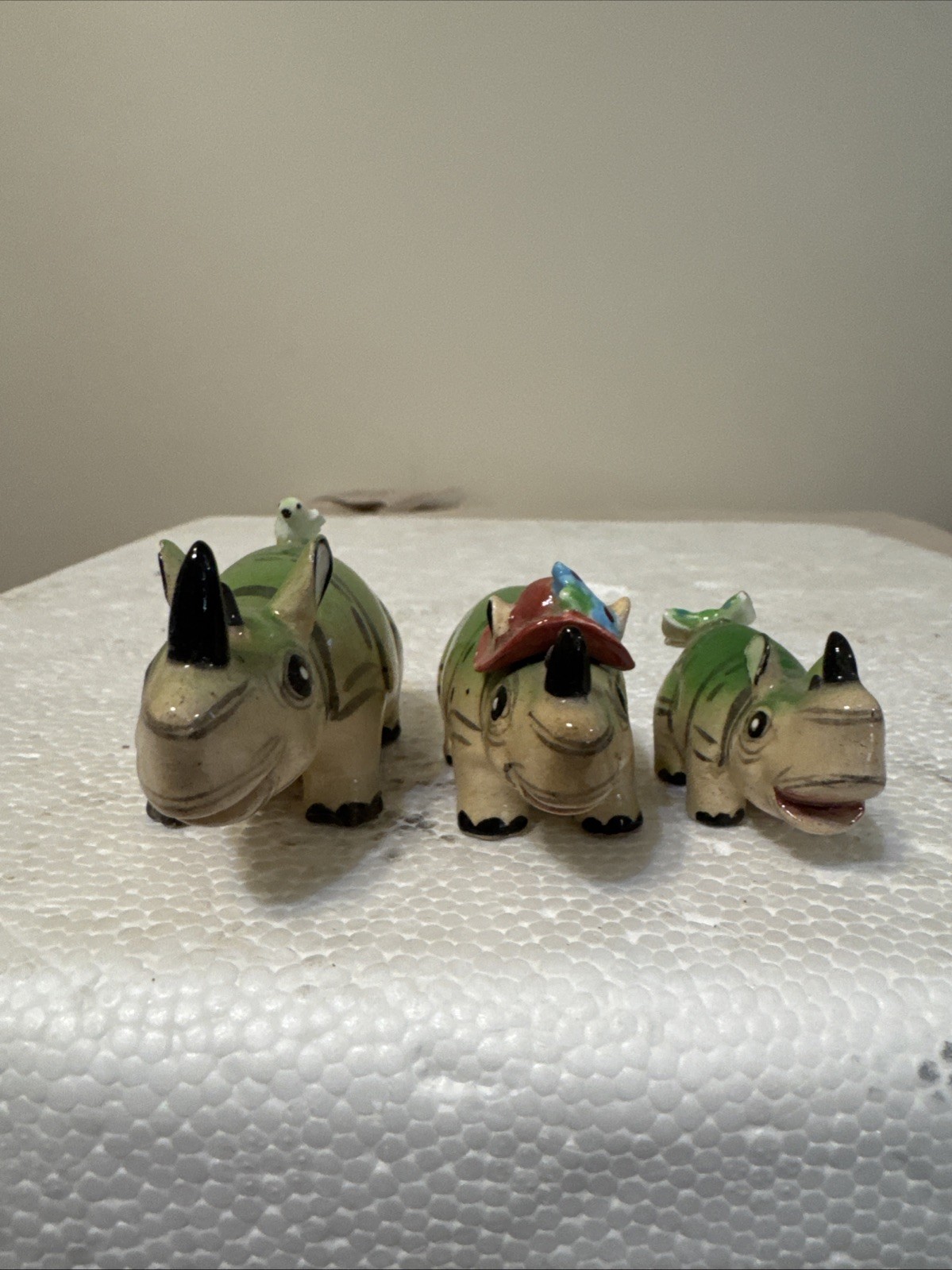 Vintage Japan Ceramic Rhinoceros Rhino Family Figurines Set of 3