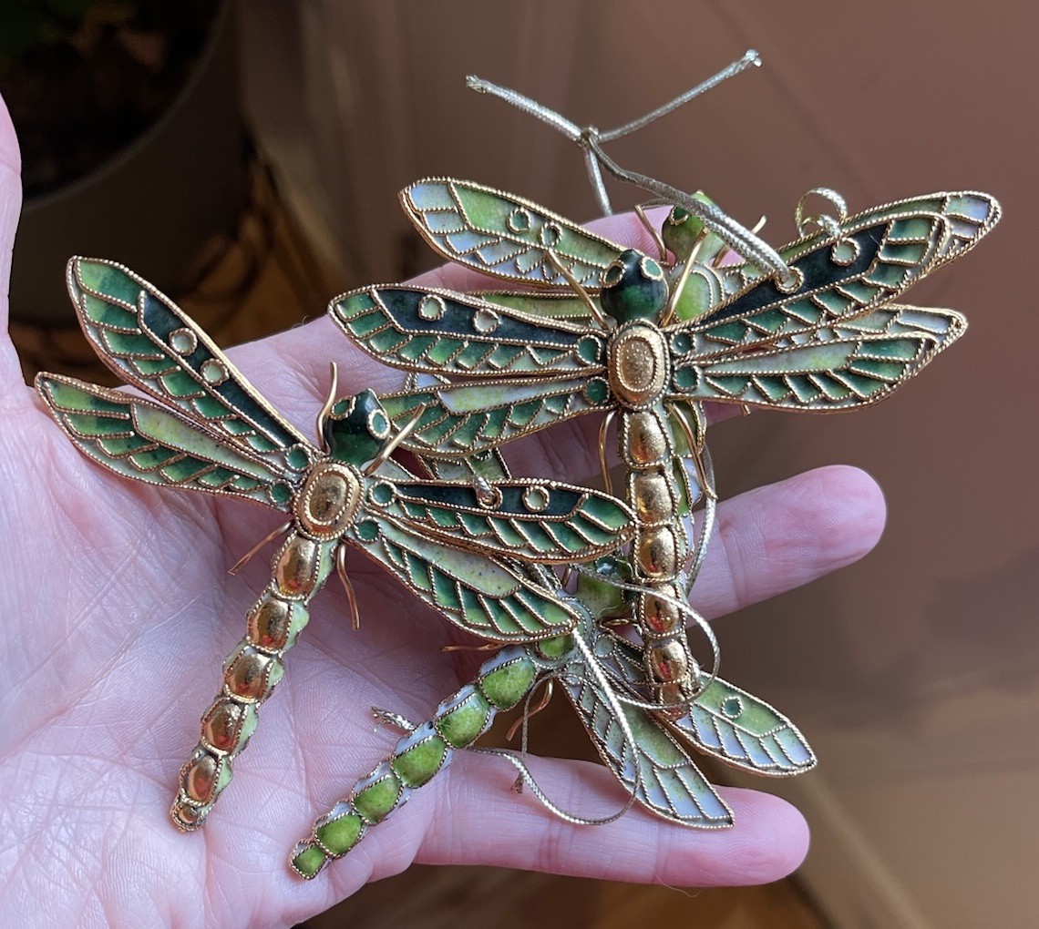 VTG Enamel cloisonné NYCO Nicki Yassaman Bug Ornaments, 4 Dragonflies Ornaments