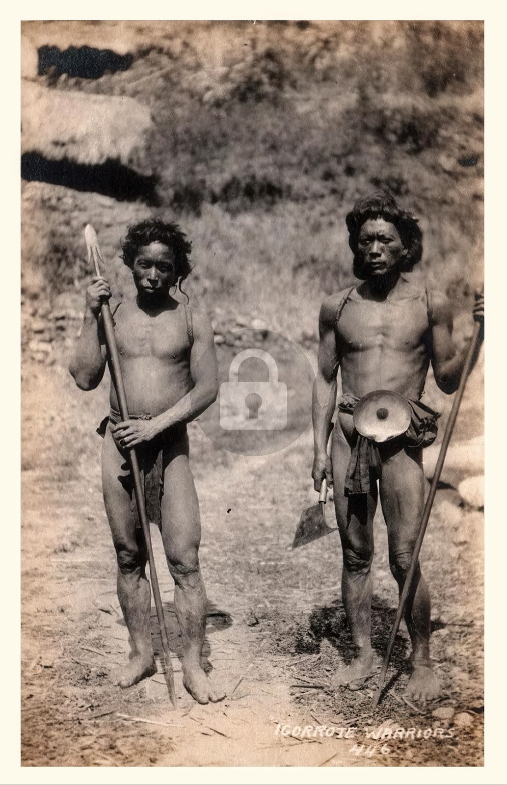 Igorot Warriors 1910s Philippines Native Barbed Spear RPPC Photo Postcard COPY