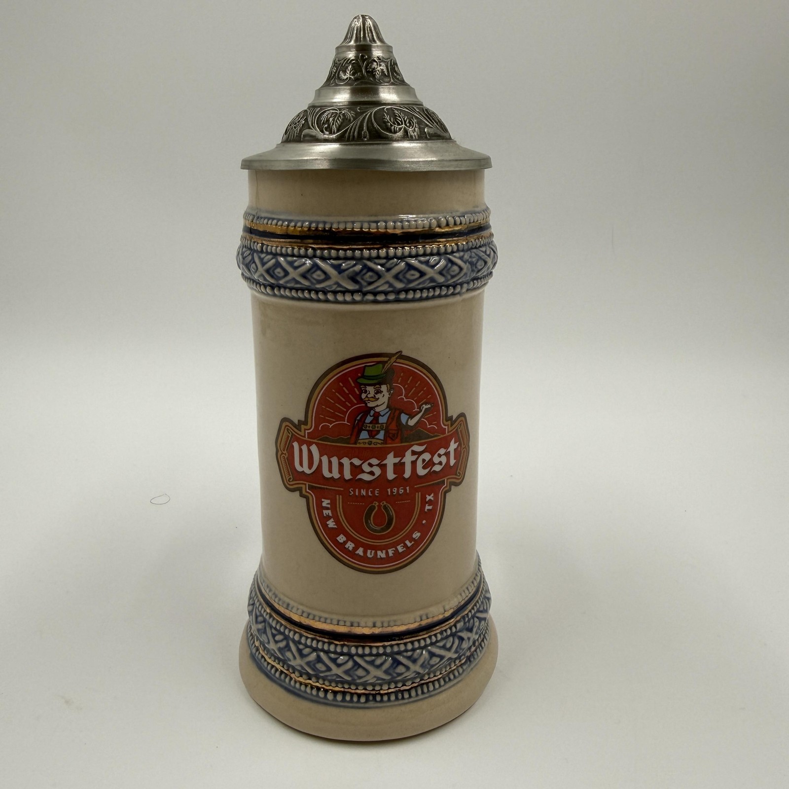 Wurstfest Domex Lidded Beer Stein Pewter Top Germany New Braunfels TX Souvenir