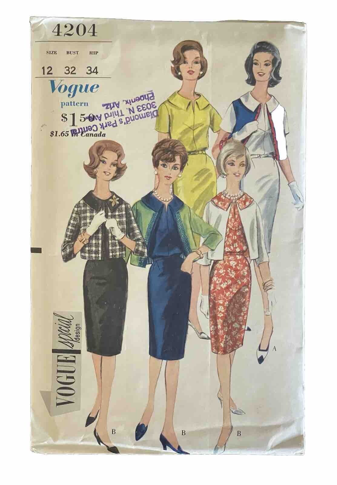 Vintage ORIGINAL 1960s VOGUE Special Design Dress & Jacket Sewing Pattern 4204