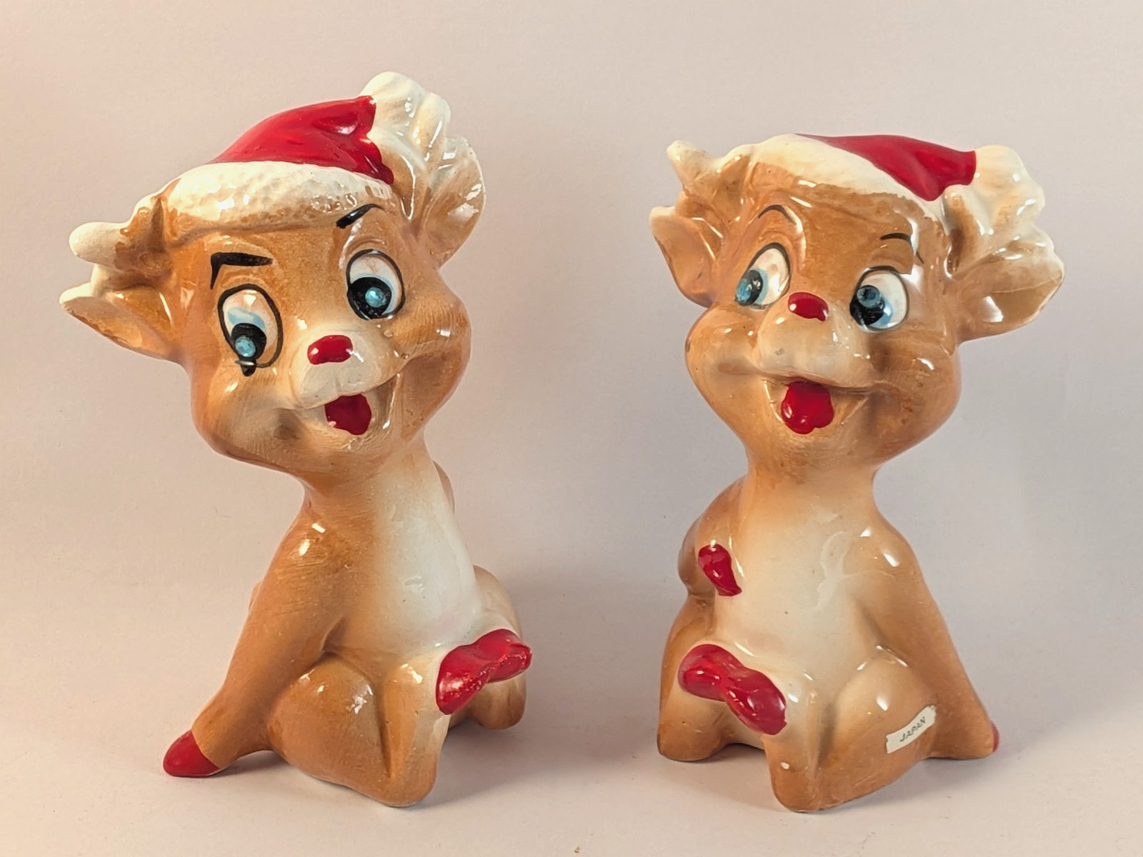 Kreiss Vintage Christmas Rudolph Reindeer Ceramic Salt and Pepper Shaker Set