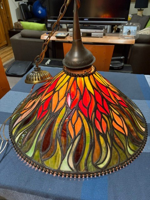 Spectacular large Multi color Tiffany style hanging light fixture shade 25\