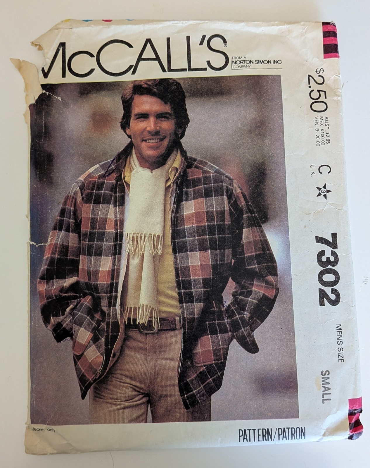 McCall's 7302 Men's Jacket Pattern Size Small McCall's 7302 Men's Jacket Pattern Size Small