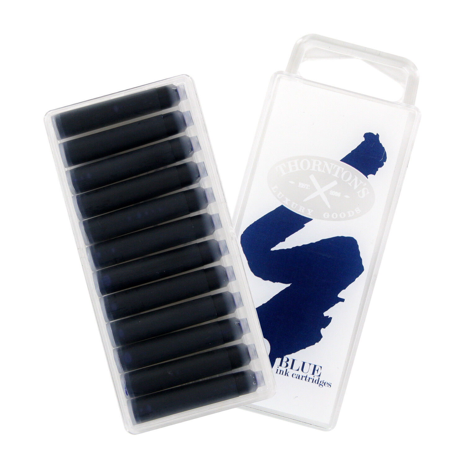 Thornton's Short Standard Fountain Pen Ink Cartridges, Blue Ink, Pack of 12