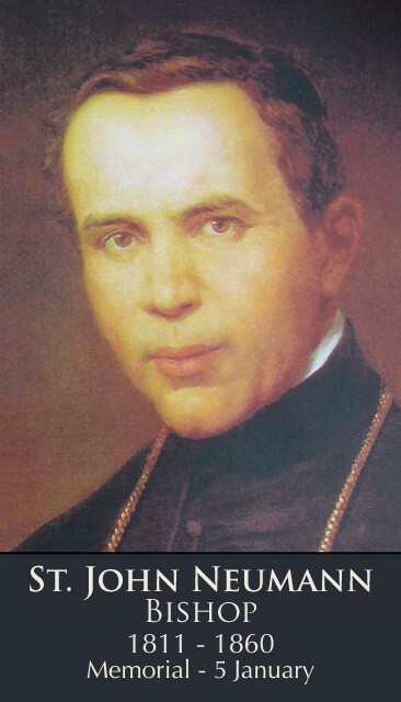 St. John Neumann LAMINATED Prayer Card (5-pack) with Two Free Bonus Cards