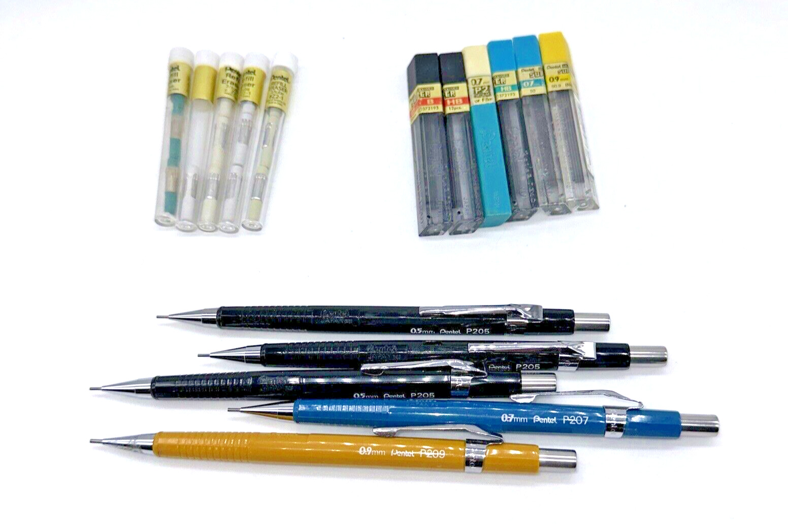 Pentel Vintage Mechanical Pencil Lot 0.5mm 0.7mm 0.9mm Lead Erasers Japan