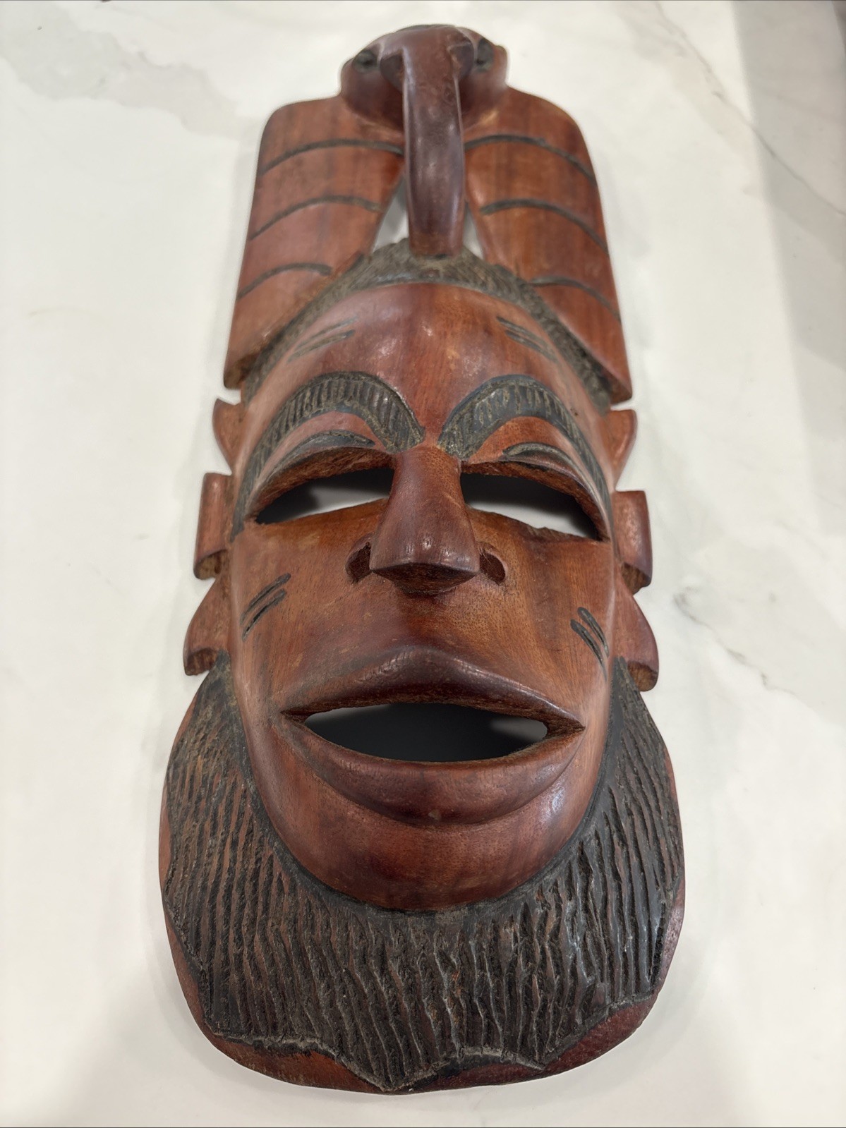 Large African Style Hand Carved Wood Tribal Mask Elephant Headdress 16” Folk Art