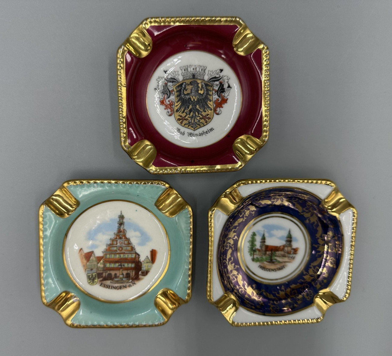 Vintage BAD WINDSHEIM & ESSLINGEN & FREUDENSTADT GERMANY Porcelain Ashtray Vintage BAD WINDSHEIM & ESSLINGEN & FREUDENSTADT GERMANY Porcelain Ashtray