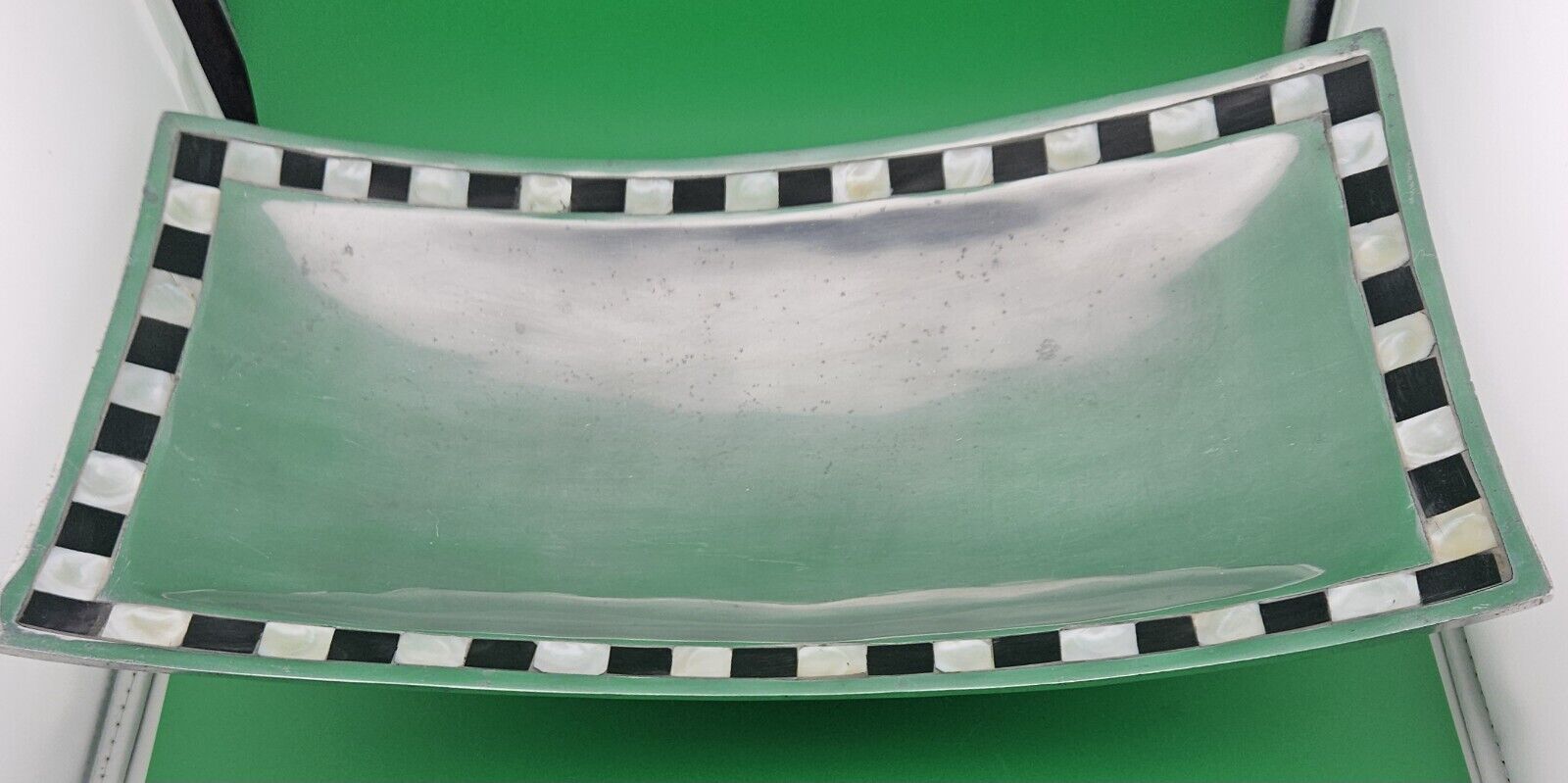Mid-Century Modern Silver, Black, And Pearl Rectangular Display Platter