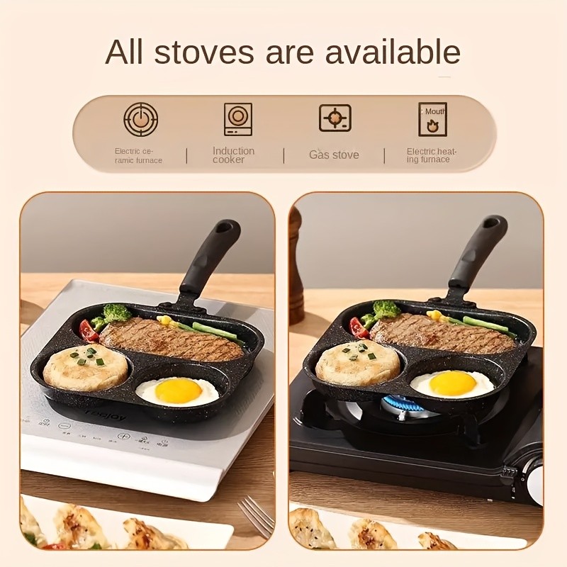 3 Section Breakfast Pan Nonstick Egg Frying Skillet Steak Burger Maker